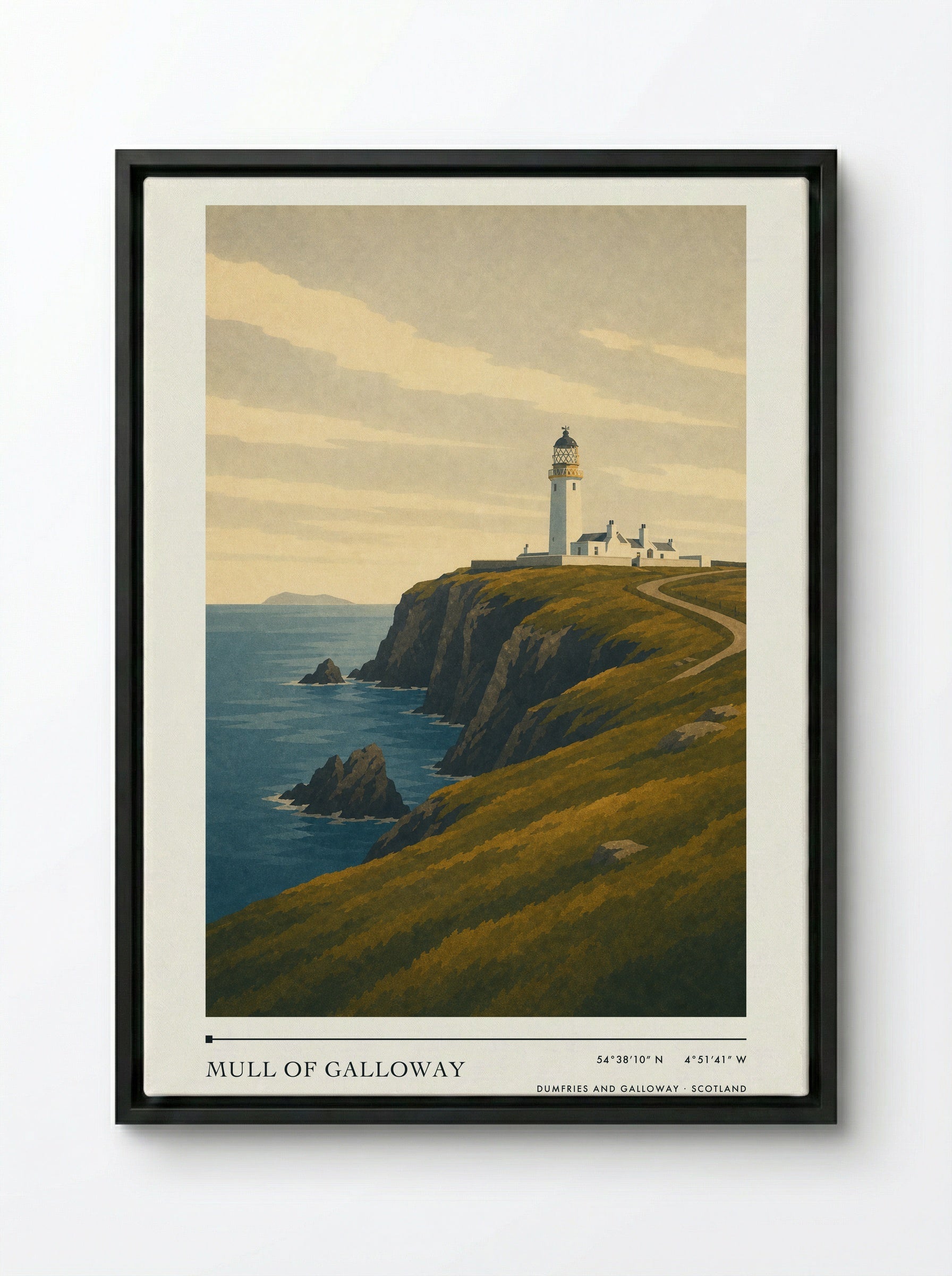 Mull of Galloway Travel Poster - Framed Canvas Black