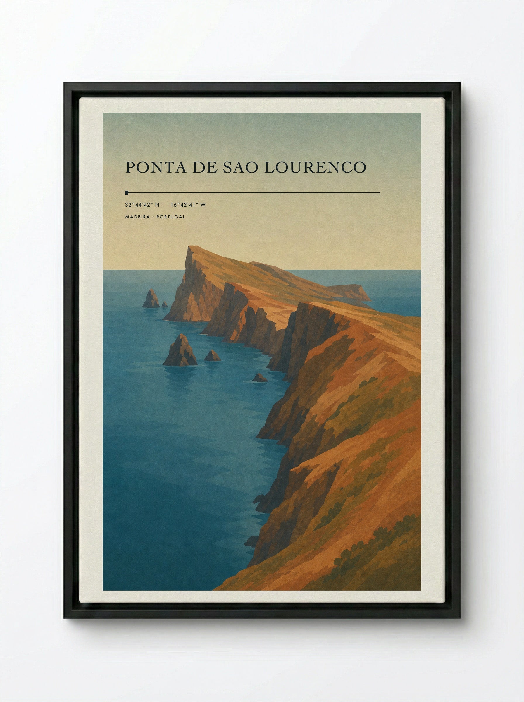 Ponta de Sao Lourenco Travel Poster Artwork - Framed Canvas Black