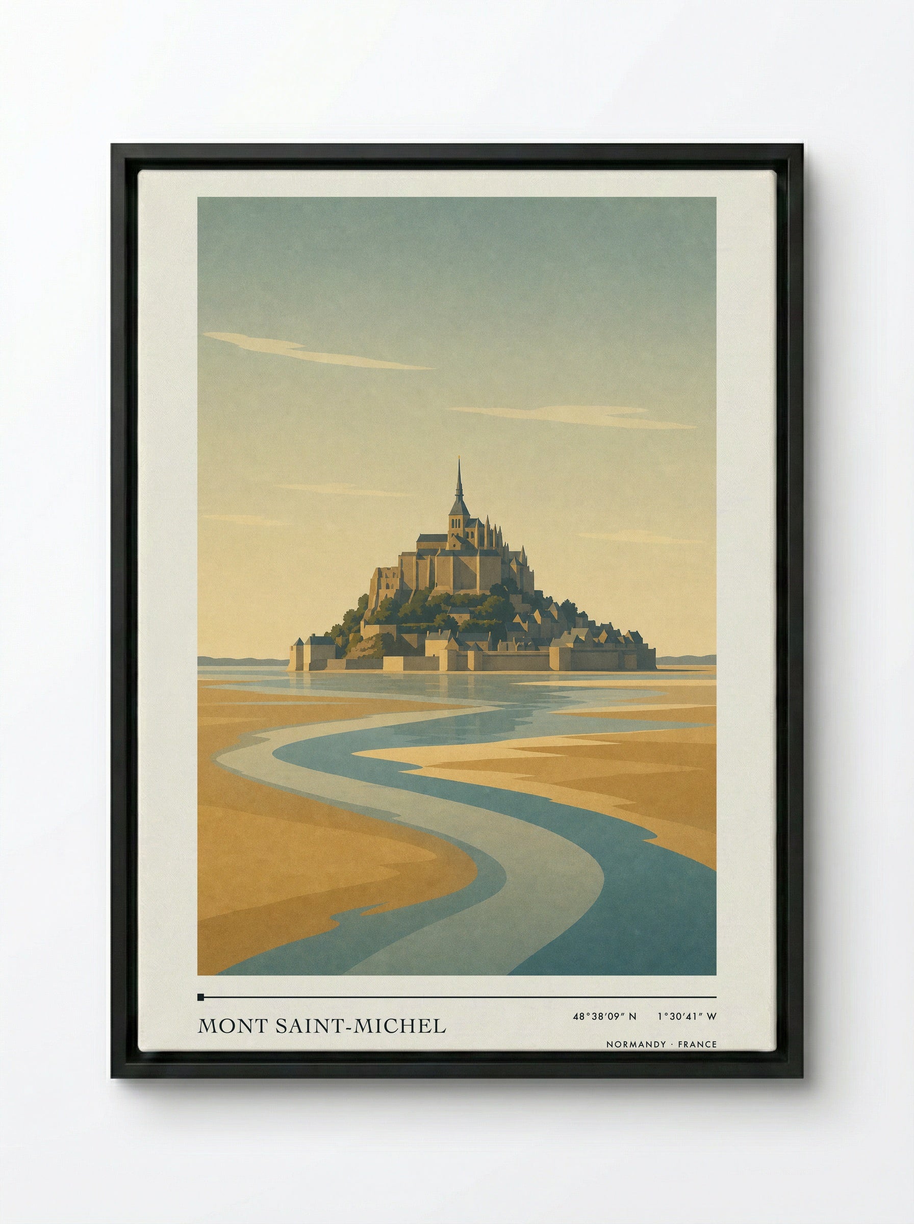 Mont Saint-Michel Travel Poster Artwork - Framed Canvas Black