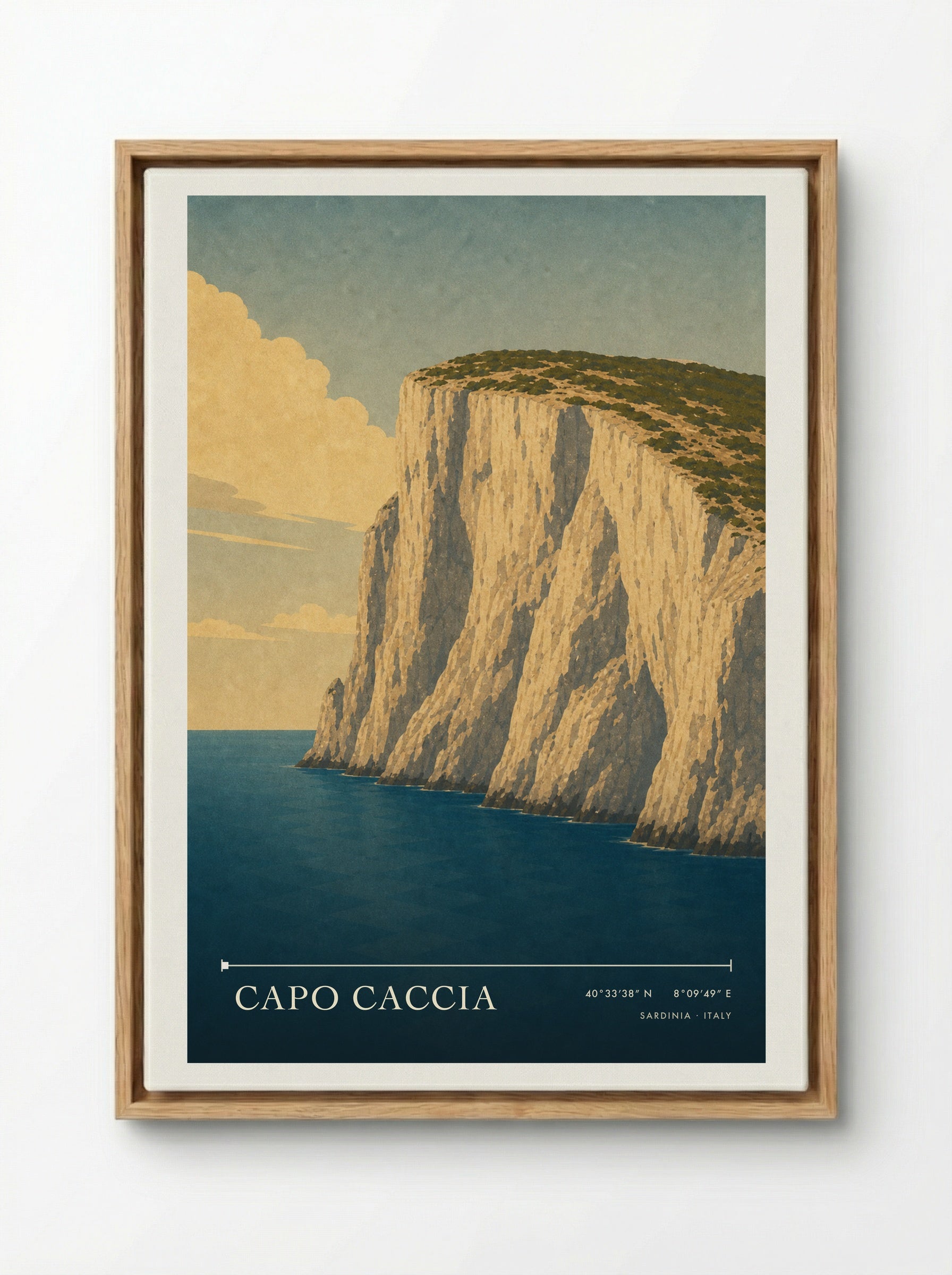 Capo Caccia Travel Poster Artwork - Framed Canvas Wood