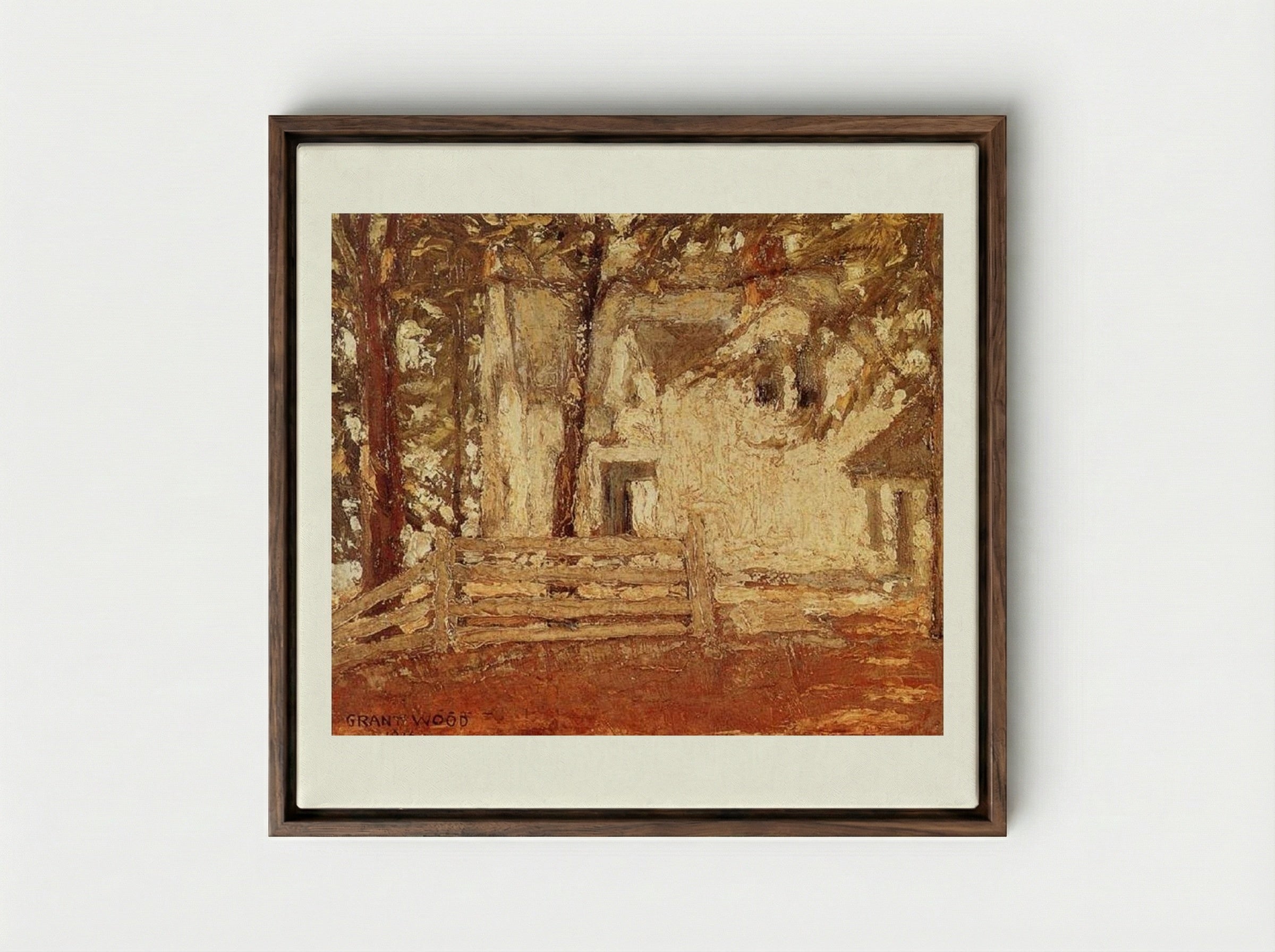 Grandmother's House - Grant Wood - Framed Canvas Dark Wood