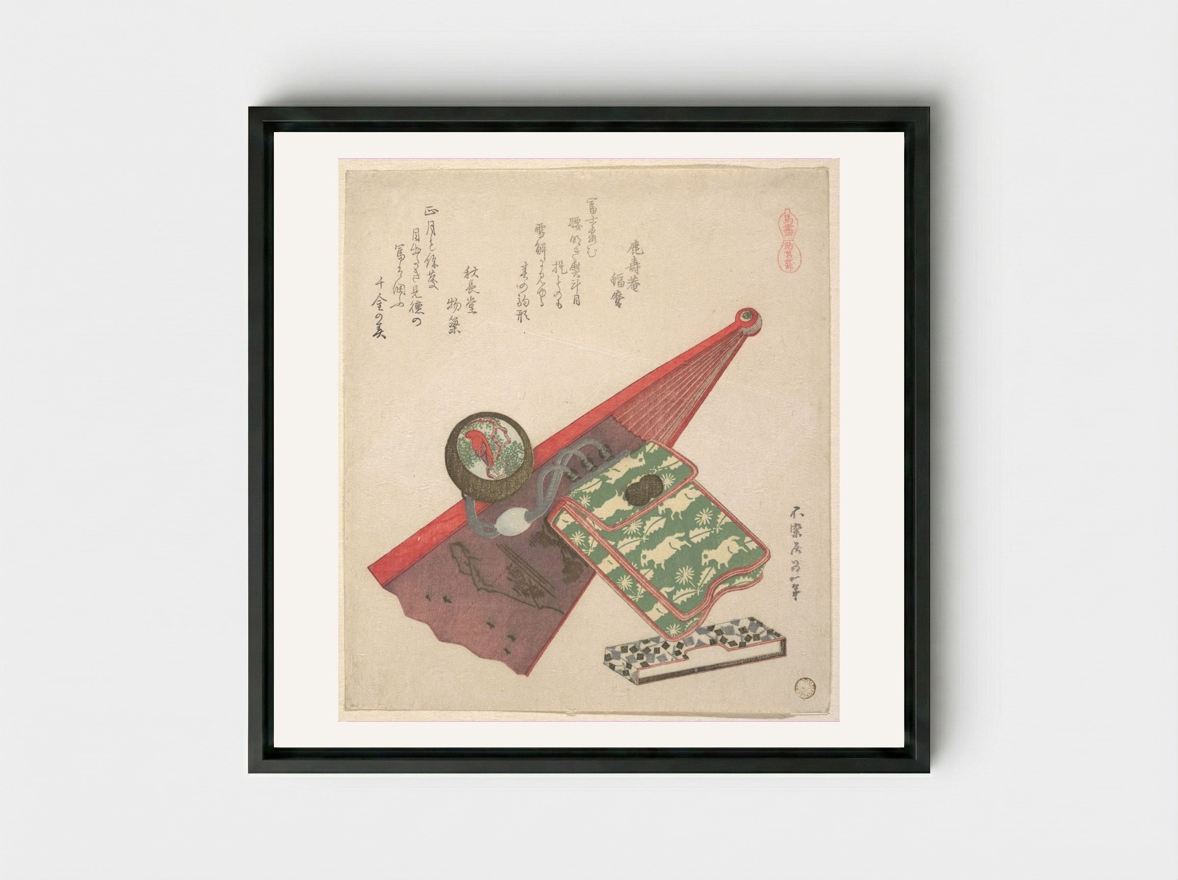 Horse Pattern (Koma shōbu) - Katsushika Hokusai - Framed Canvas Black