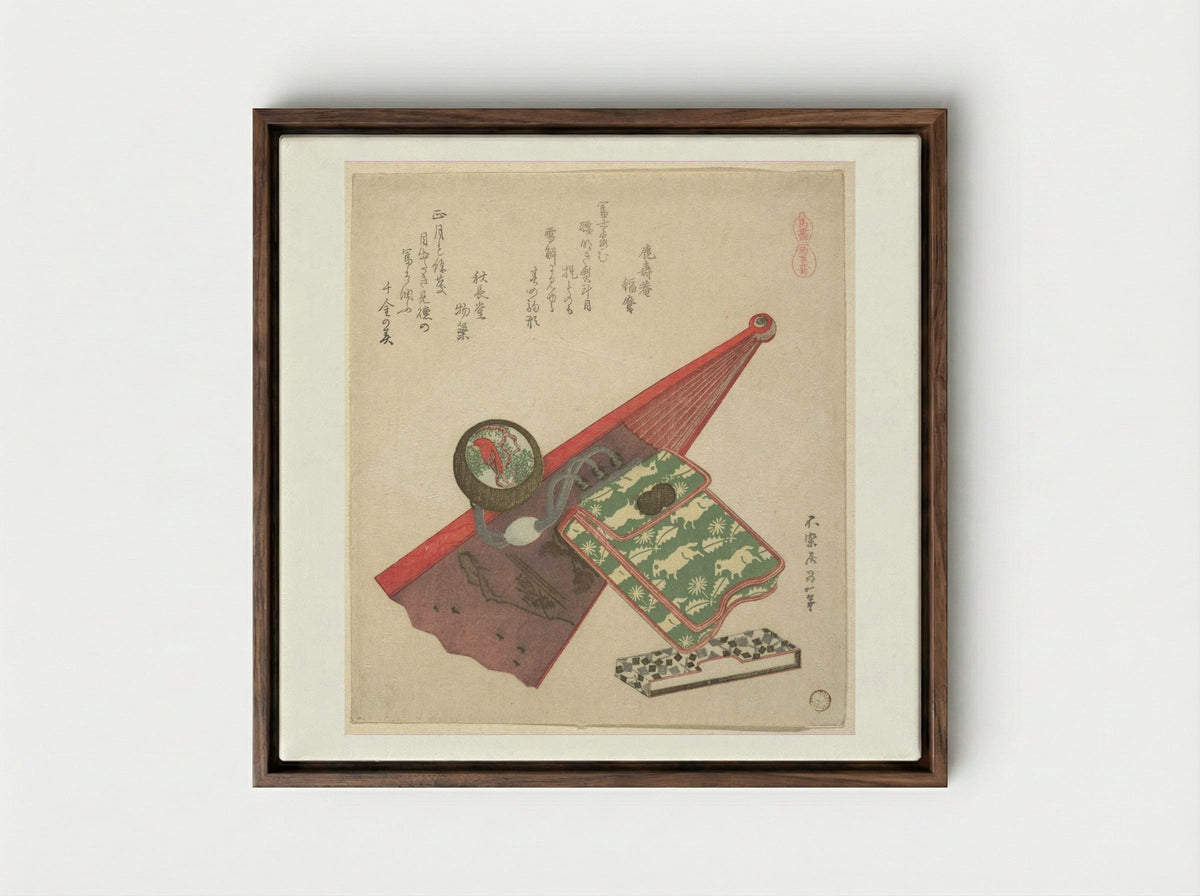 Horse Pattern (Koma shōbu) - Katsushika Hokusai - Framed Canvas Dark Wood