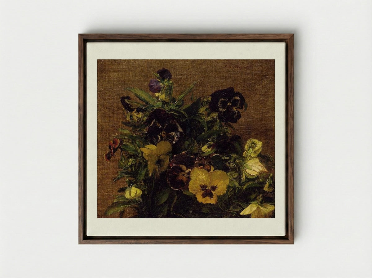 Pansies - Henri Fantin-Latour - Framed Canvas Dark Wood