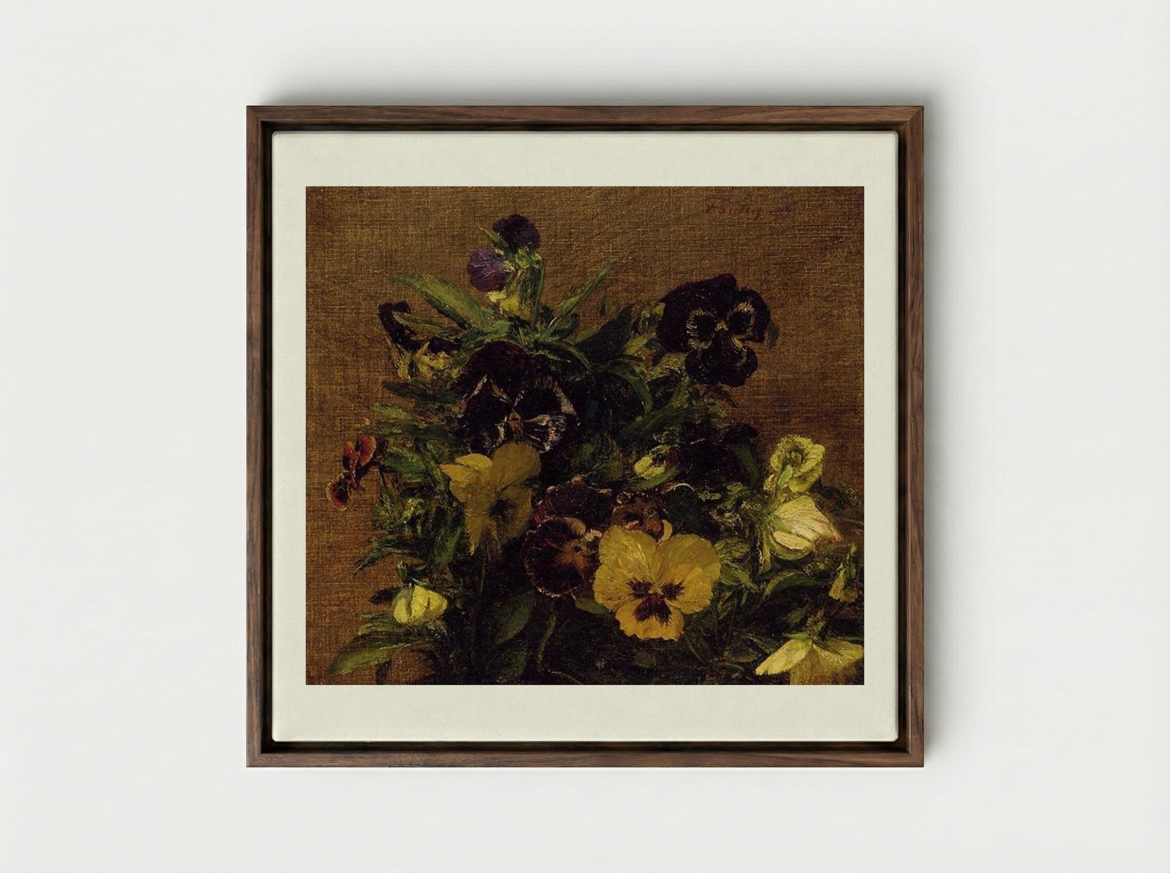 Pansies - Henri Fantin-Latour - Framed Canvas Dark Wood