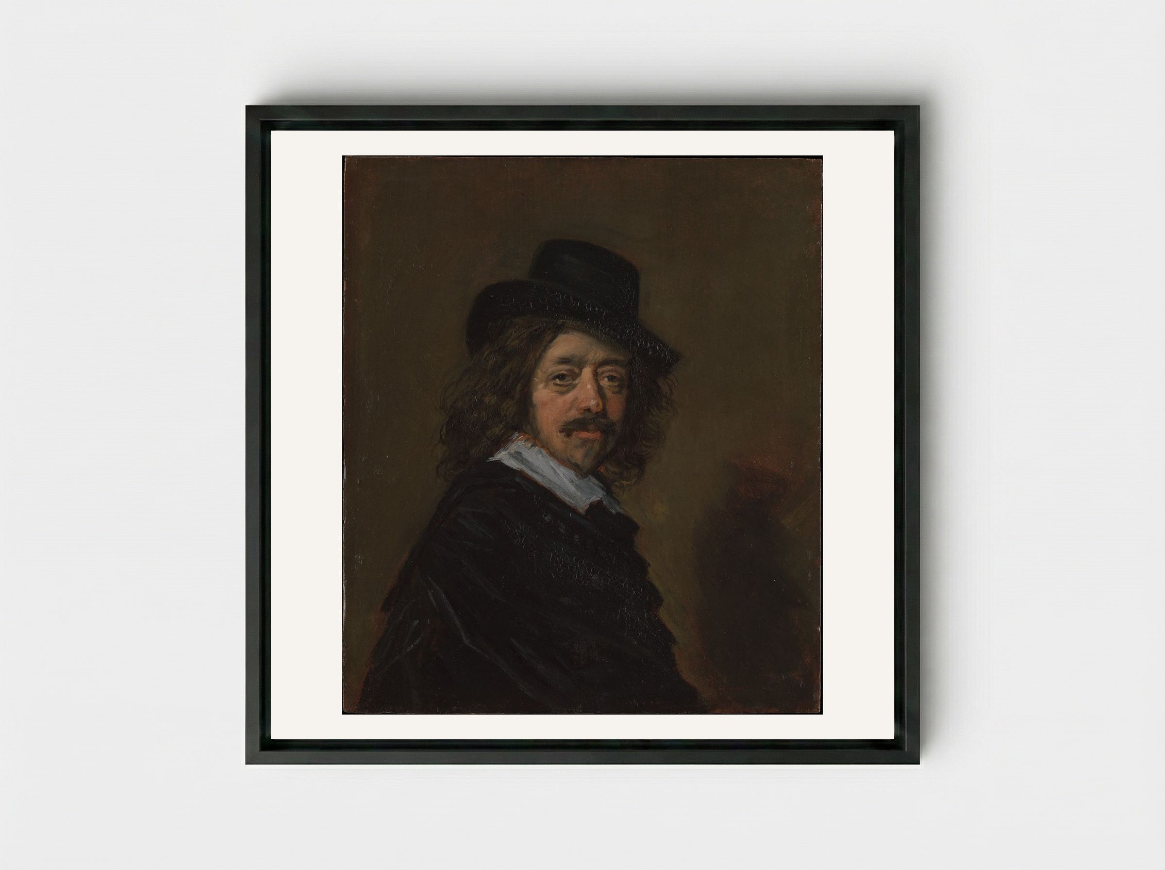 Portrait of a Man in a Slouch Hat - Frans Hals - Framed Canvas Black