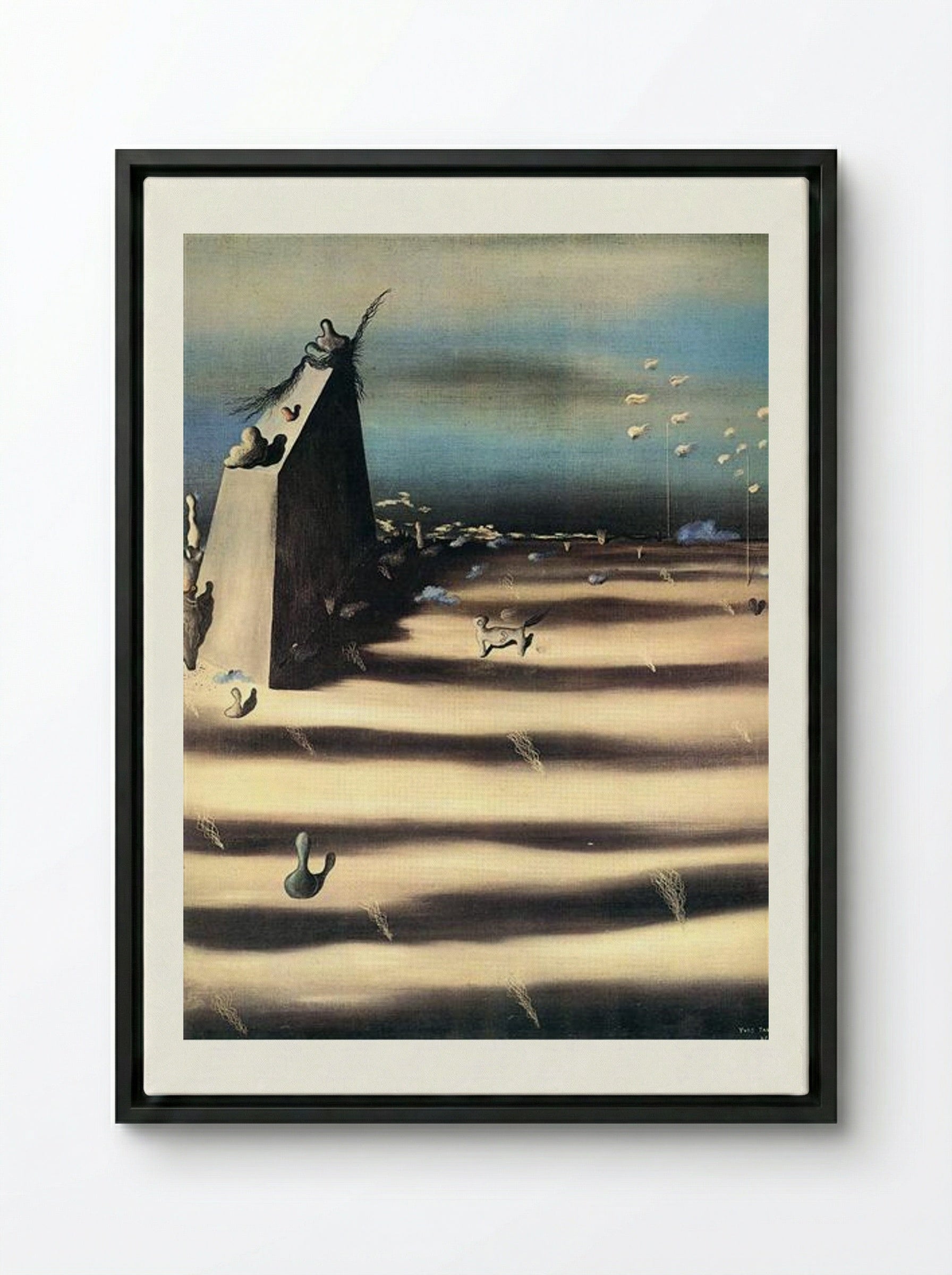 Large Painting Representing a Landscape - Yves Tanguy - Framed Canvas Black