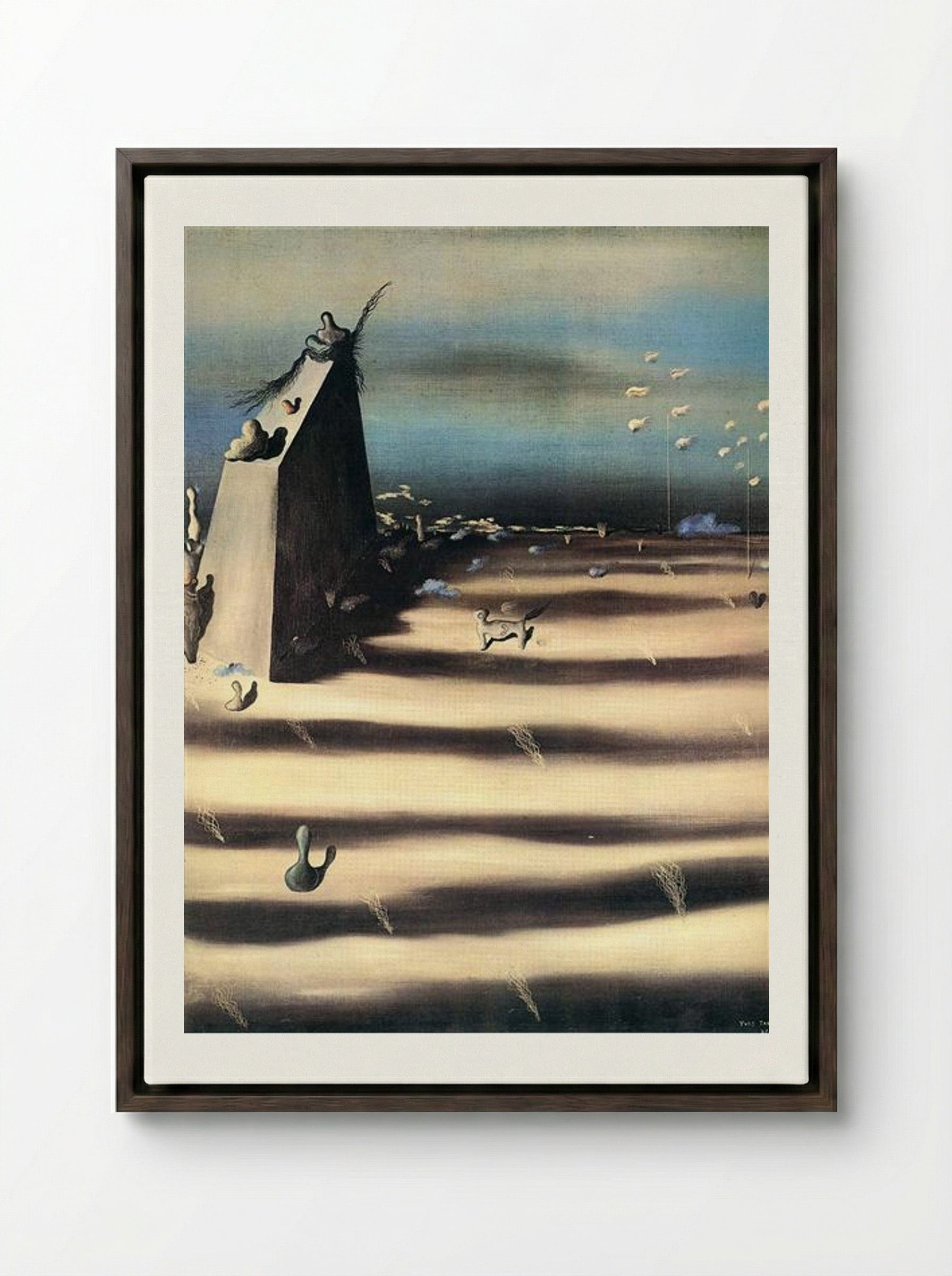Large Painting Representing a Landscape - Yves Tanguy - Framed Canvas Dark Wood