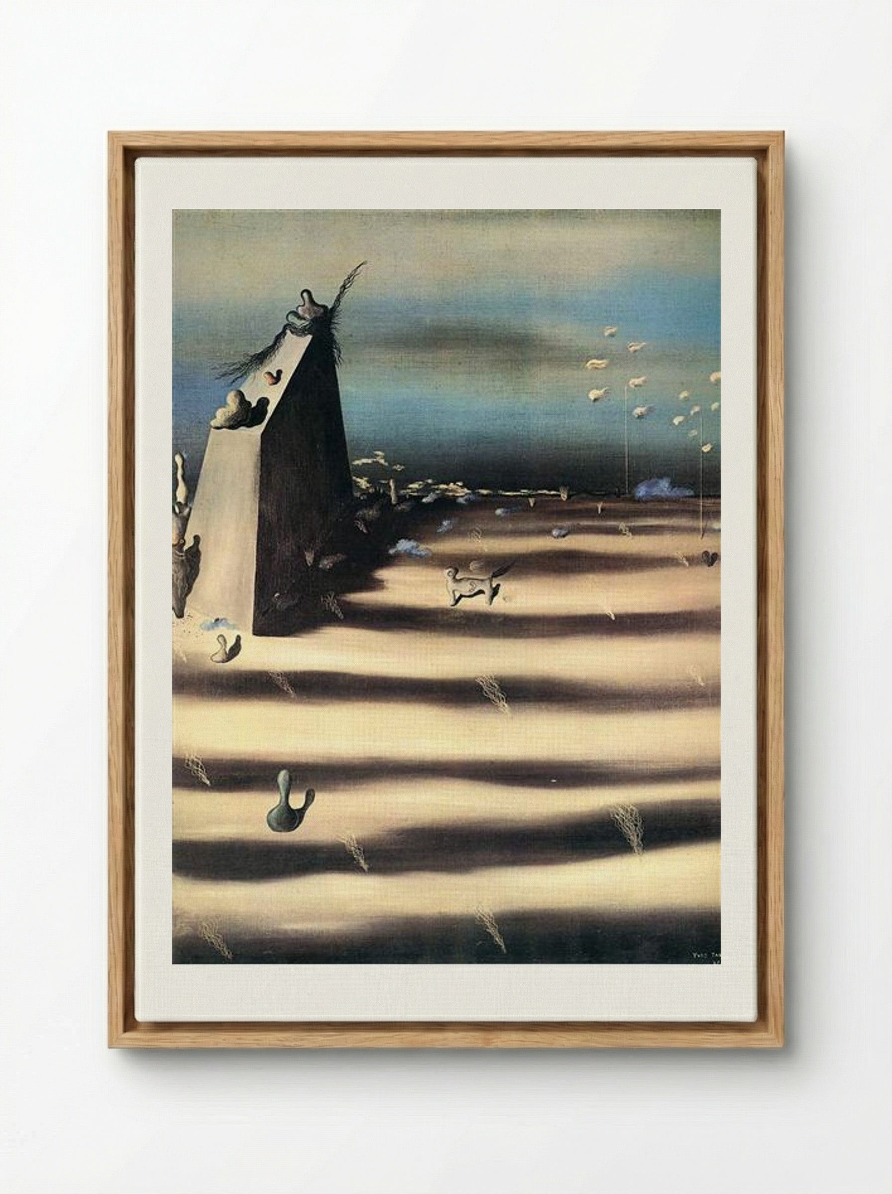 Large Painting Representing a Landscape - Yves Tanguy - Framed Canvas Wood