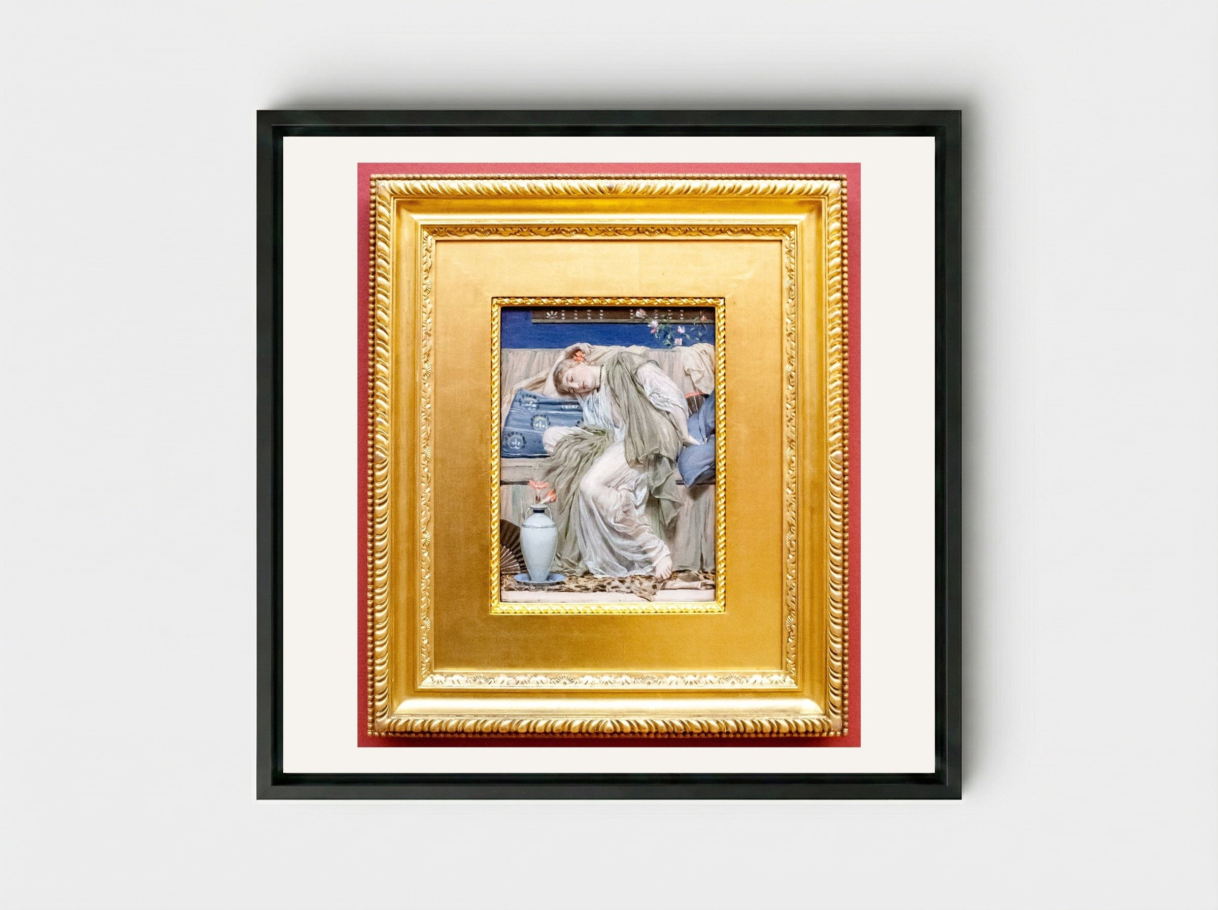 A Sleeping Girl - Albert Joseph Moore - Framed Canvas Black