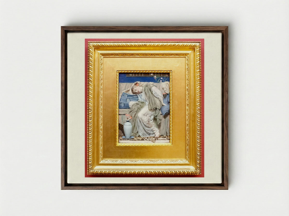 A Sleeping Girl - Albert Joseph Moore - Framed Canvas Dark Wood