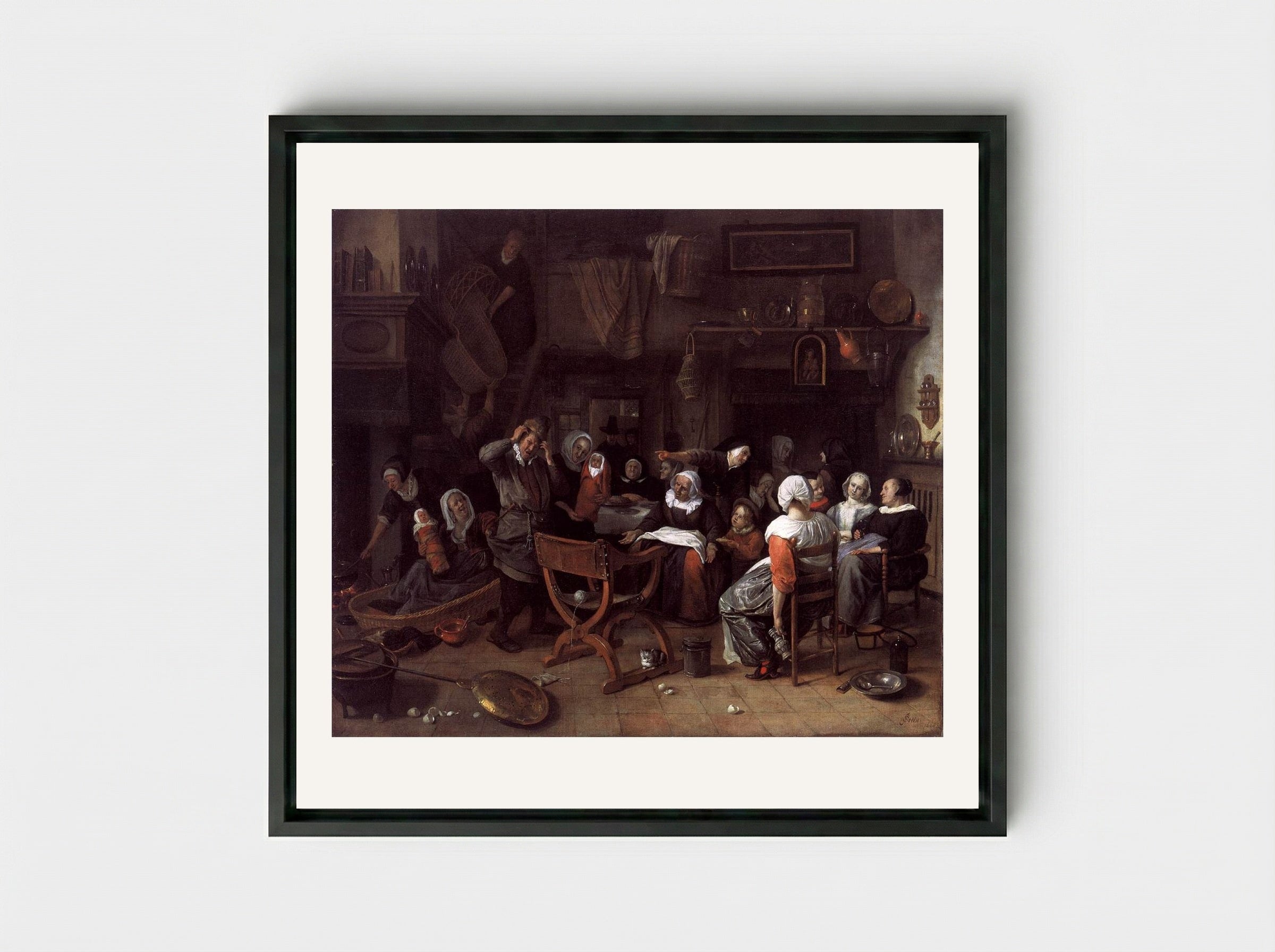 The Twin Birth Celebration - Jan Steen - Framed Canvas Black