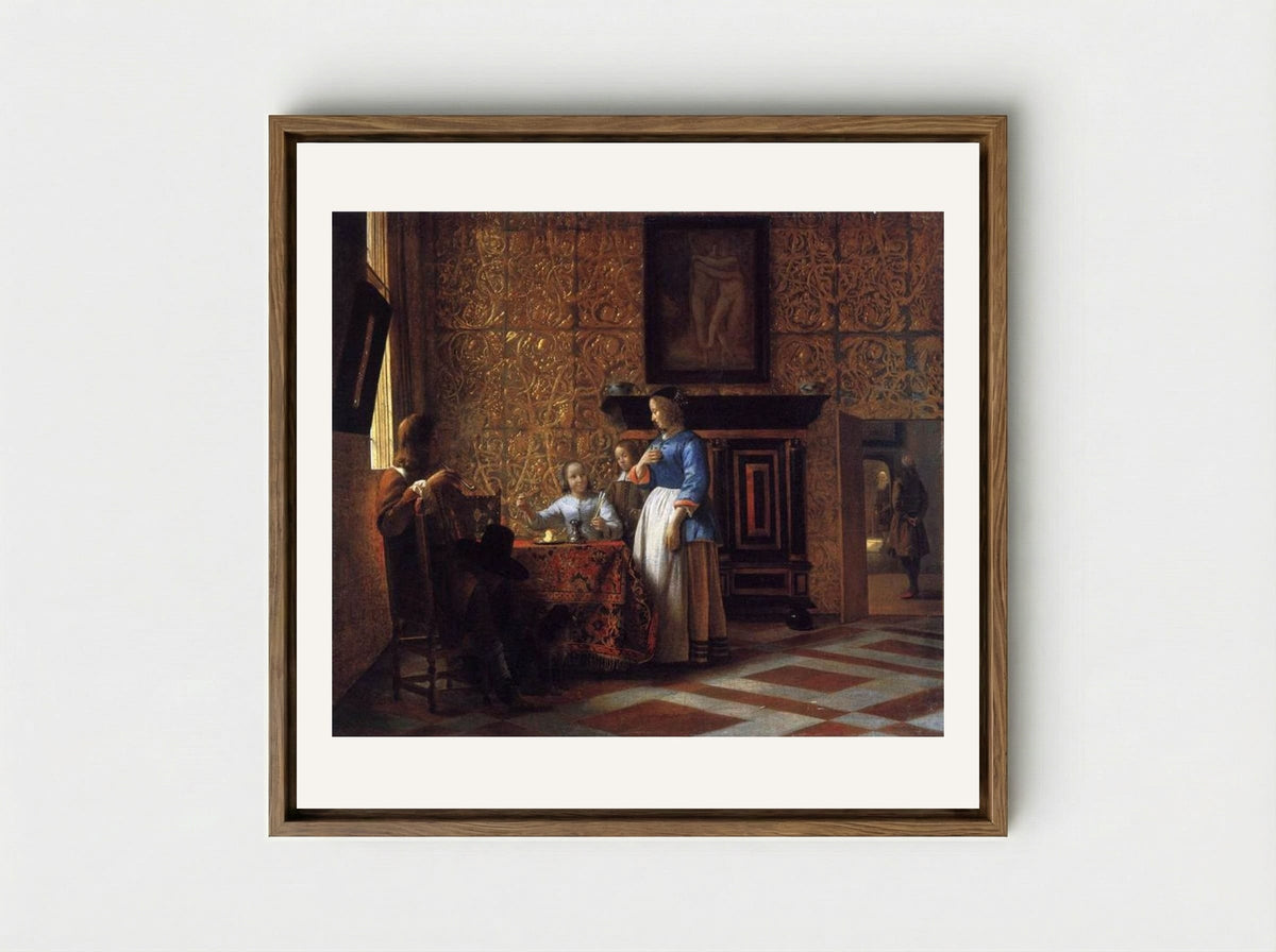 Interior with Figures - Pieter de Hooch - Framed Canvas Wood