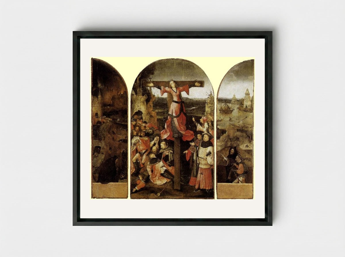 St. Liberata Triptych - Hieronymus Bosch - Framed Canvas Black