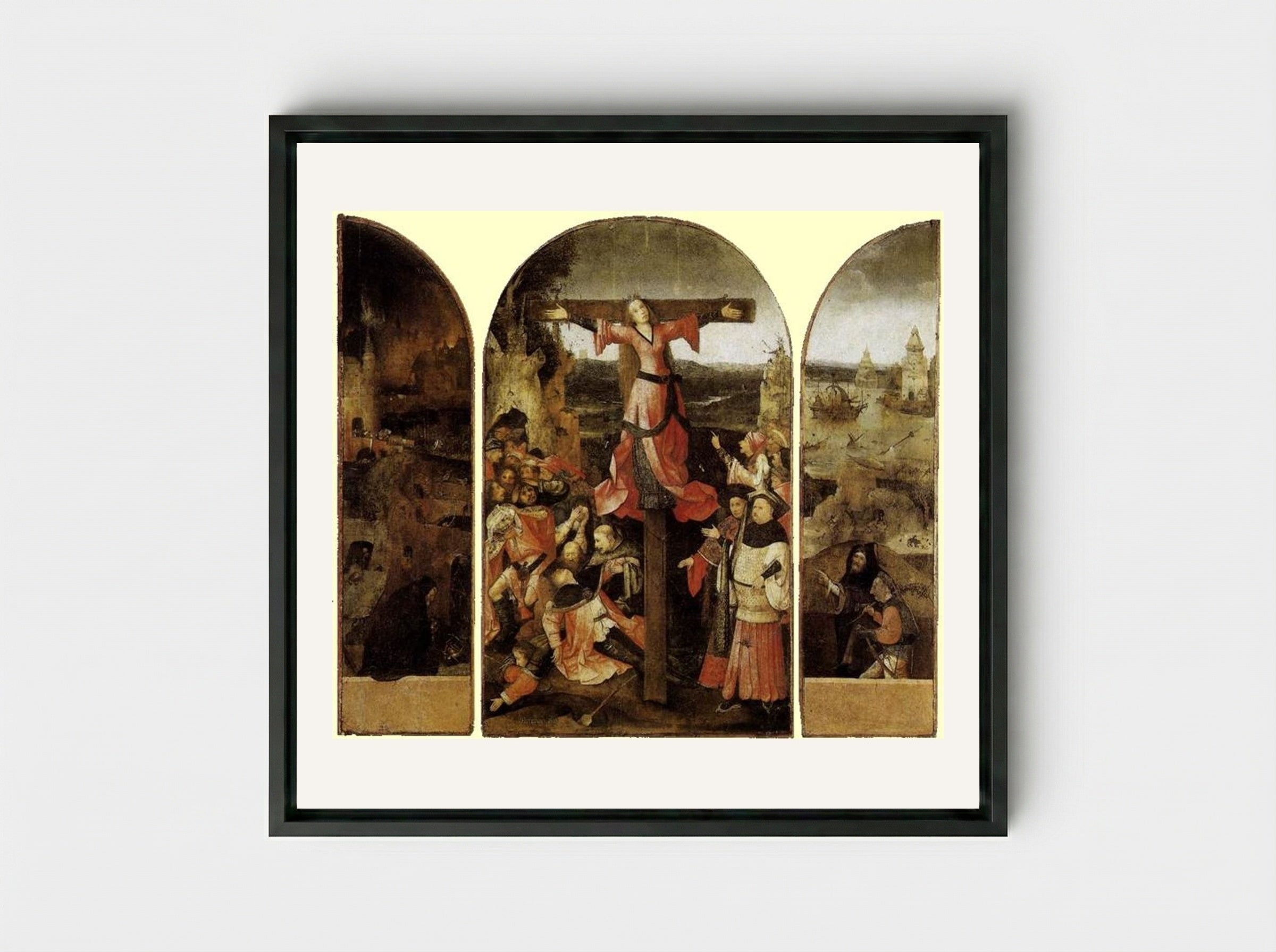 St. Liberata Triptych - Hieronymus Bosch - Framed Canvas Black