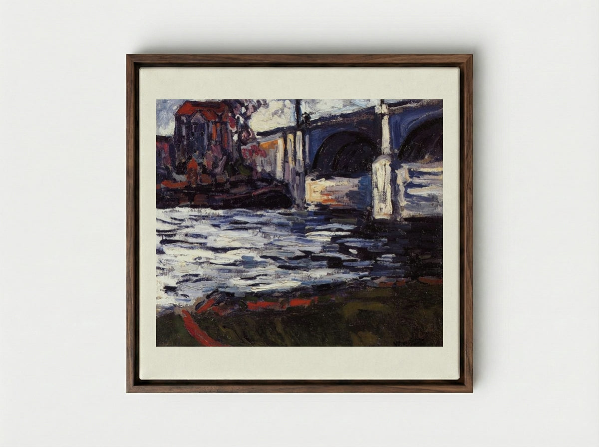 The Seine and the Chatou Bridge - Maurice de Vlaminck - Framed Canvas Dark Wood