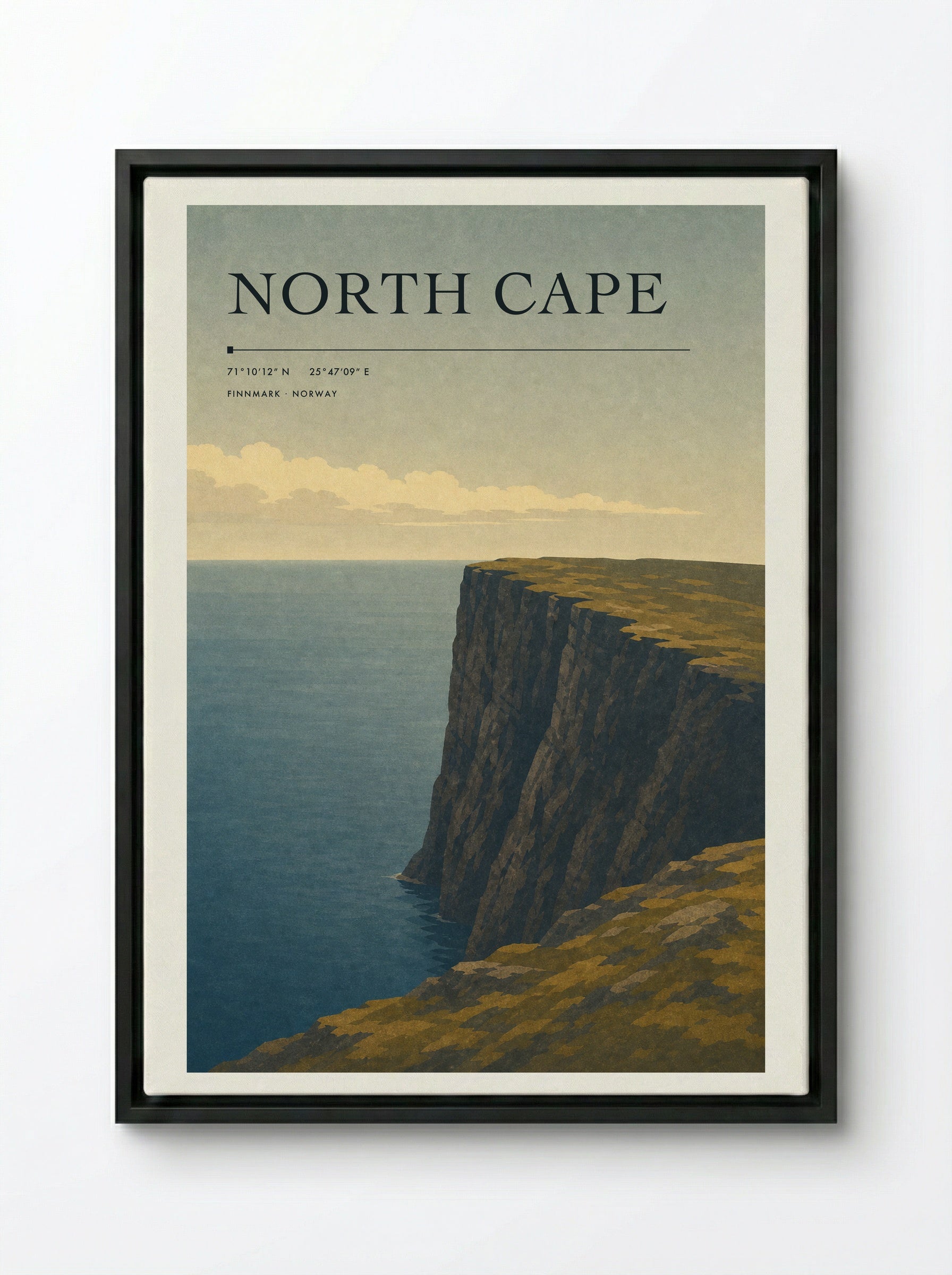 North Cape Travel Poster Artwork - Framed Canvas Black
