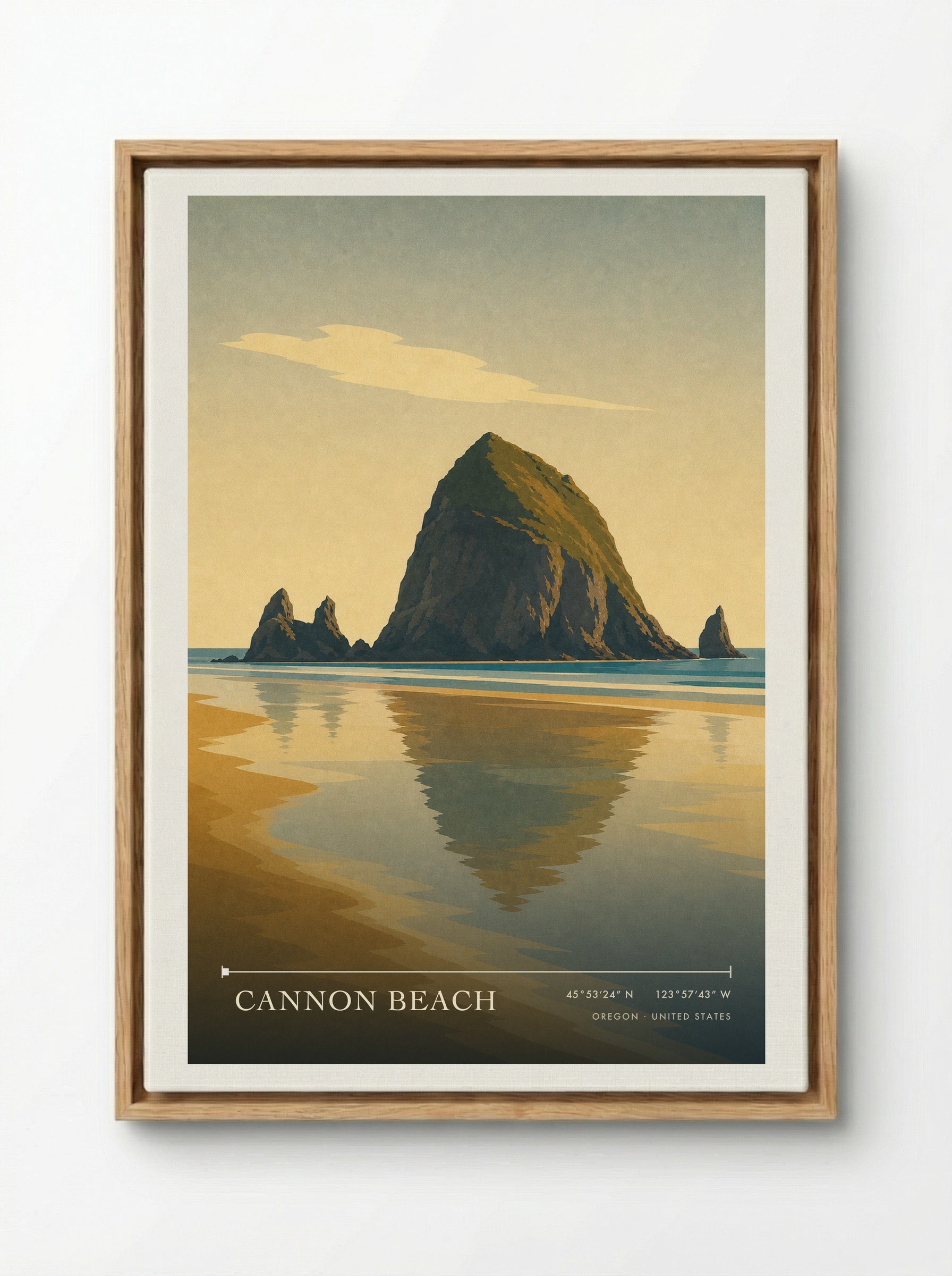 Cannon Beach Travel Poster Artwork - Framed Canvas Wood