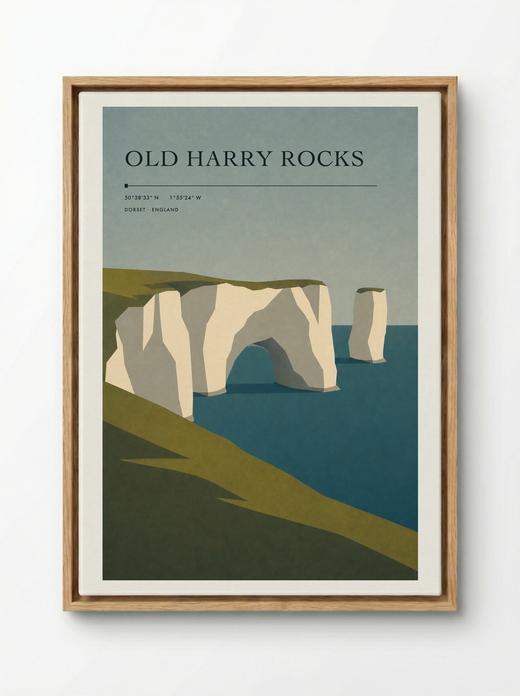 Old Harry Rocks Dorset Travel Poster - Framed Canvas Wood