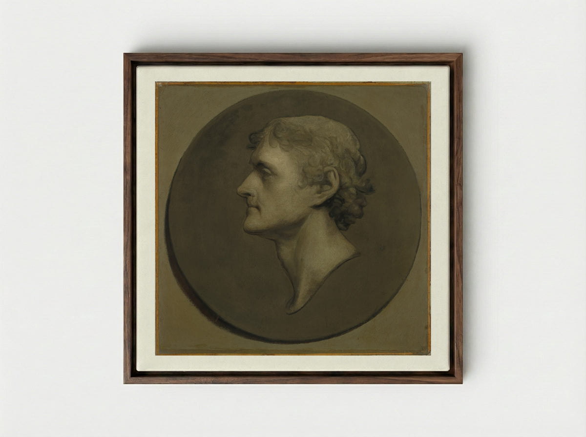 Thomas Jefferson (The Medallion Portrait) - Gilbert Stuart - Framed Canvas Dark Wood