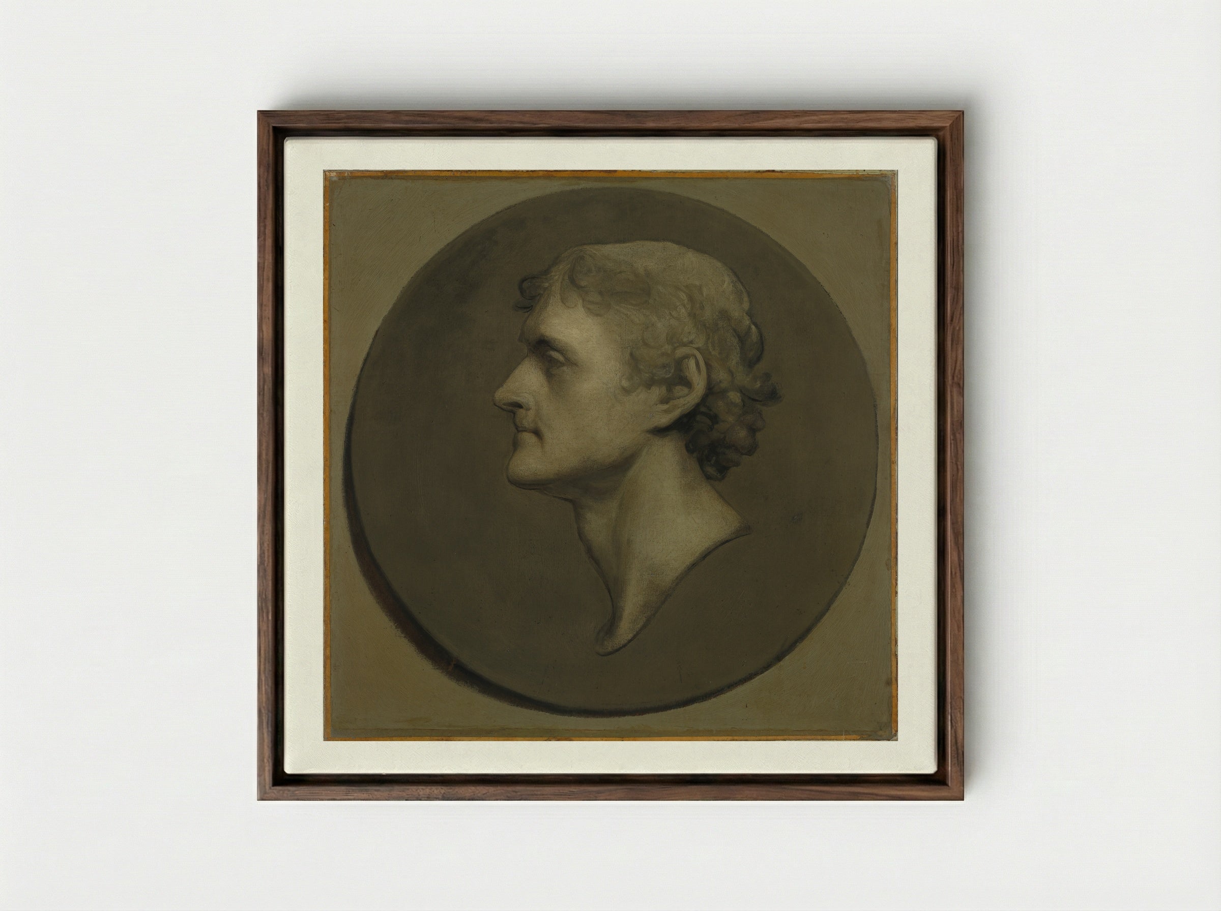 Thomas Jefferson (The Medallion Portrait) - Gilbert Stuart - Framed Canvas Dark Wood