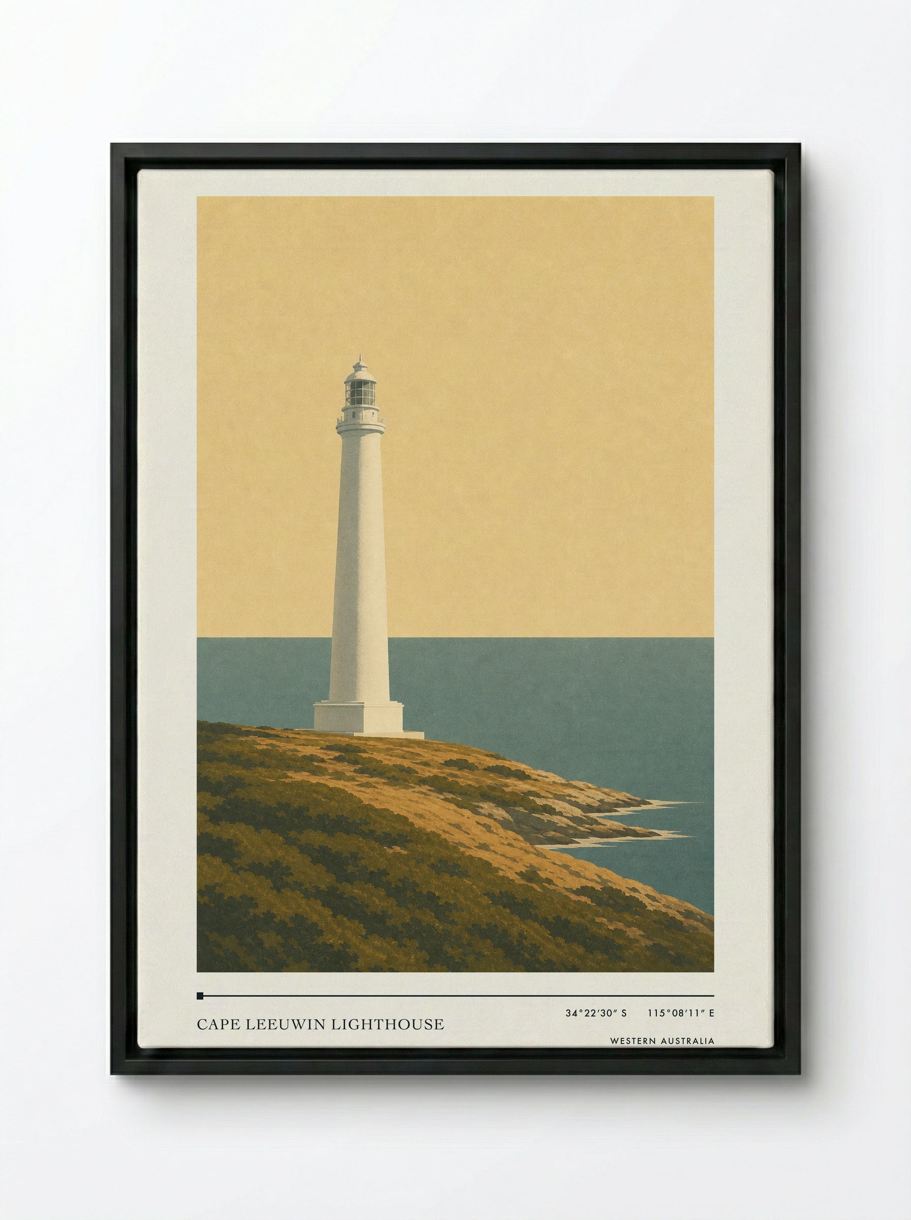 Cape Leeuwin Lighthouse Travel Poster Artwork - Framed Canvas Black