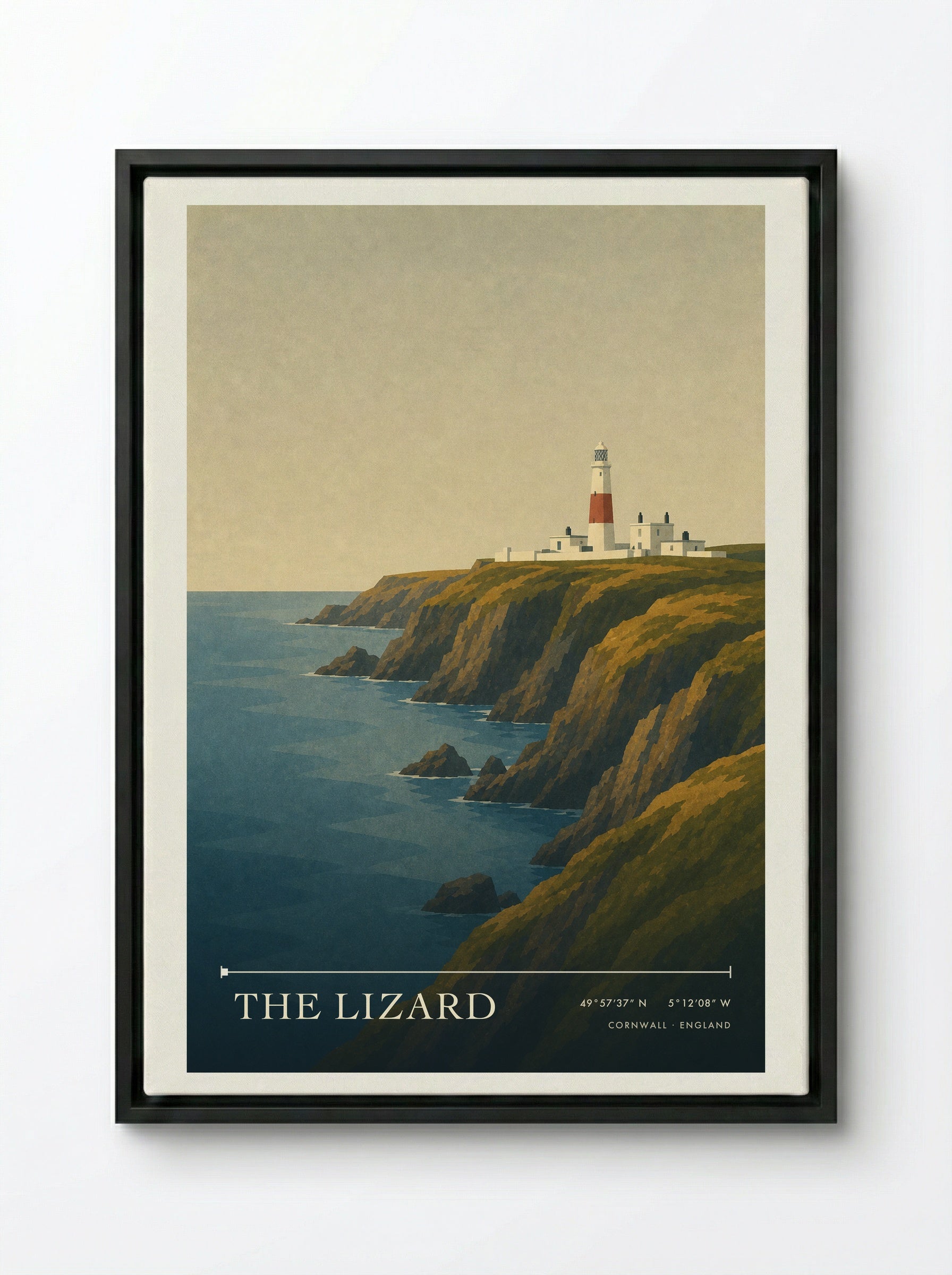 The Lizard Cornwall Travel Poster - Framed Canvas Black