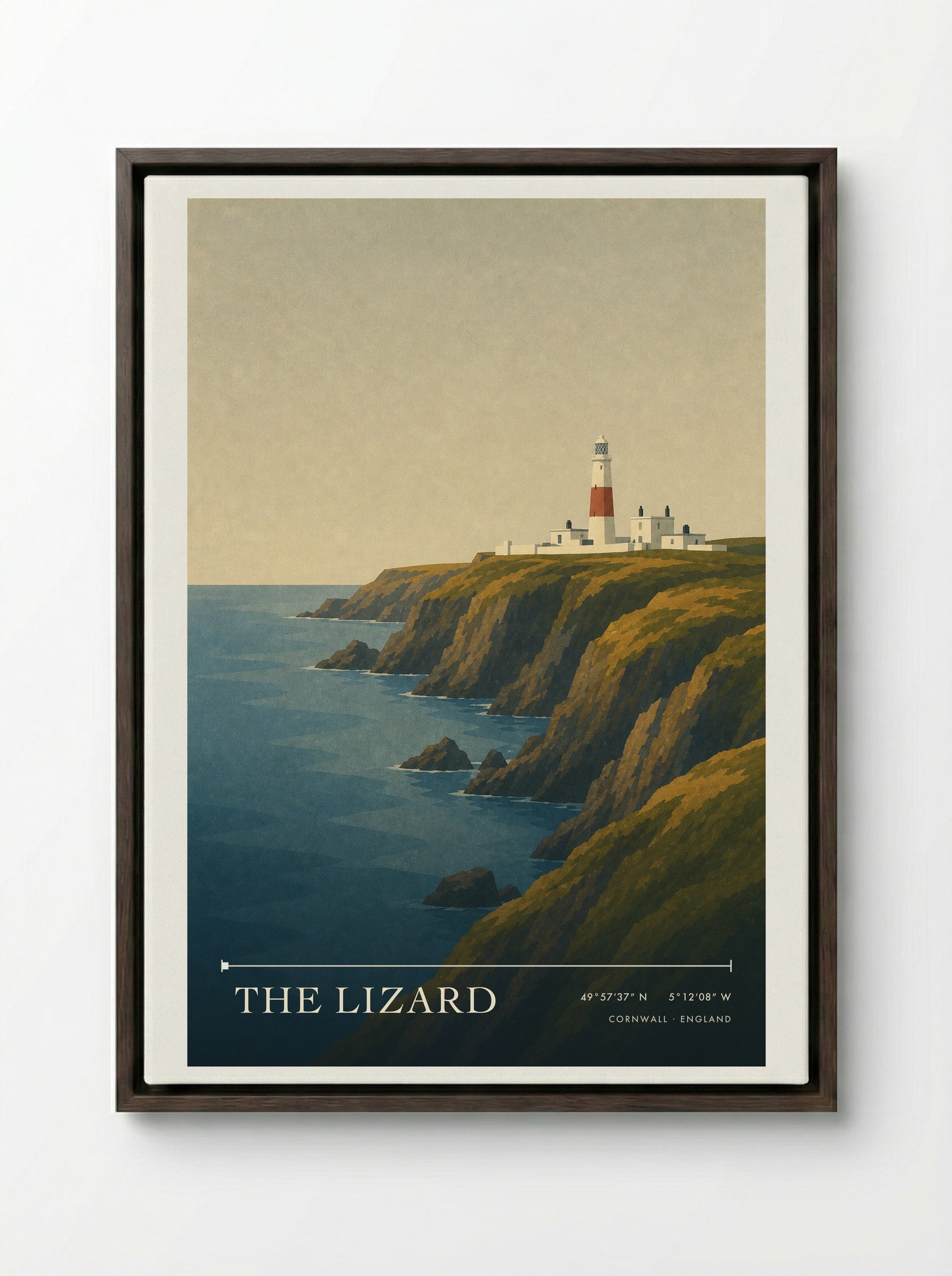 The Lizard Cornwall Travel Poster - Framed Canvas Dark Wood