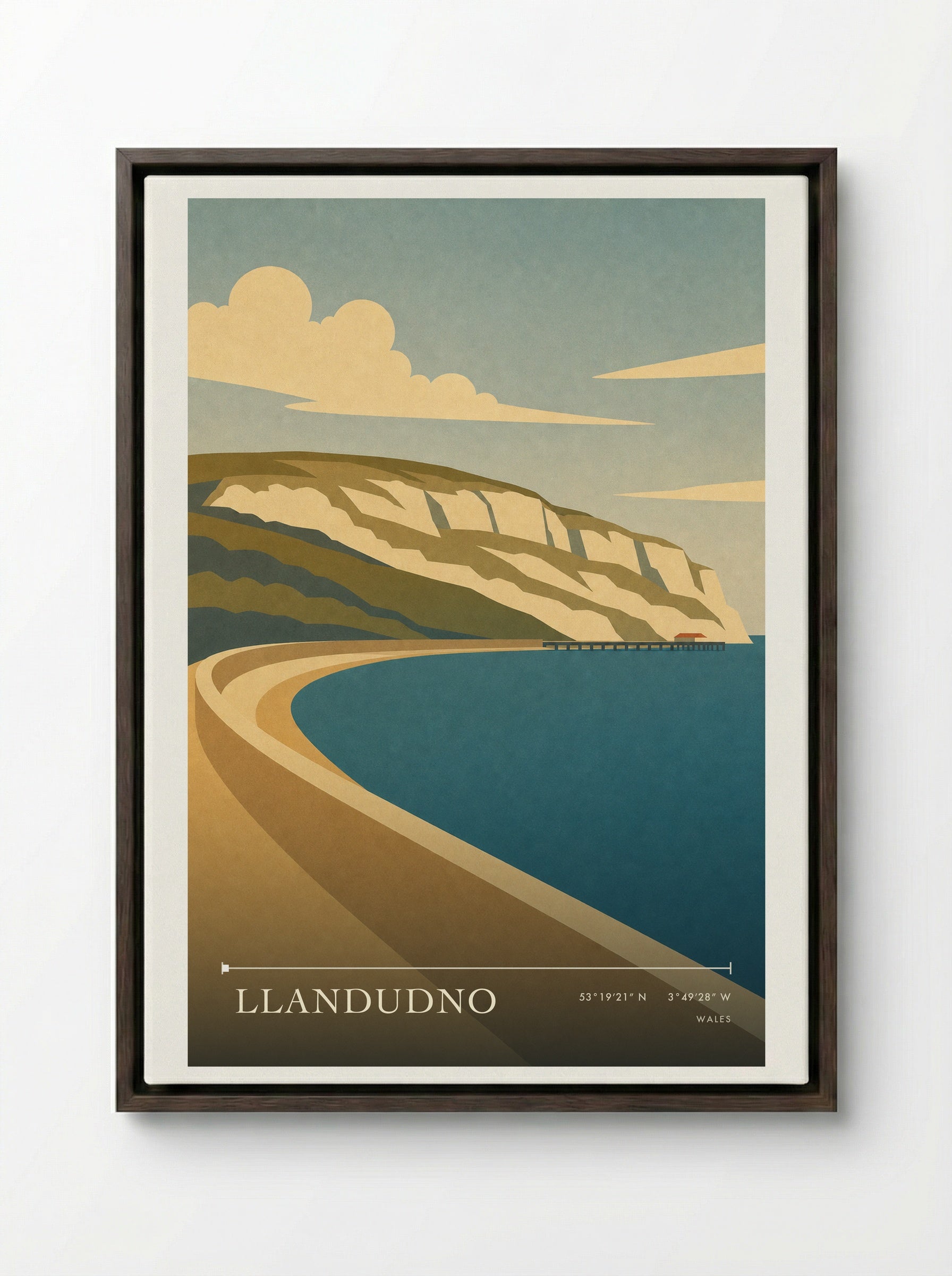 Llandudno Wales Travel Poster - Framed Canvas Dark Wood