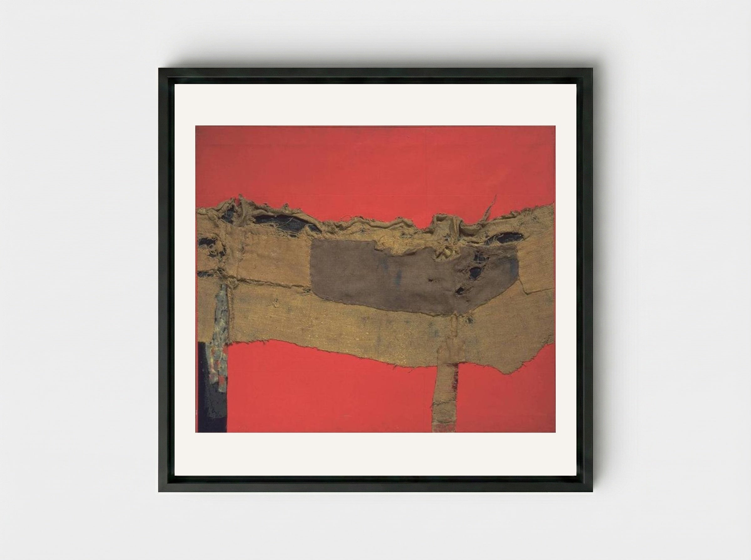 Sacking and Red - Alberto Burri - Framed Canvas Black
