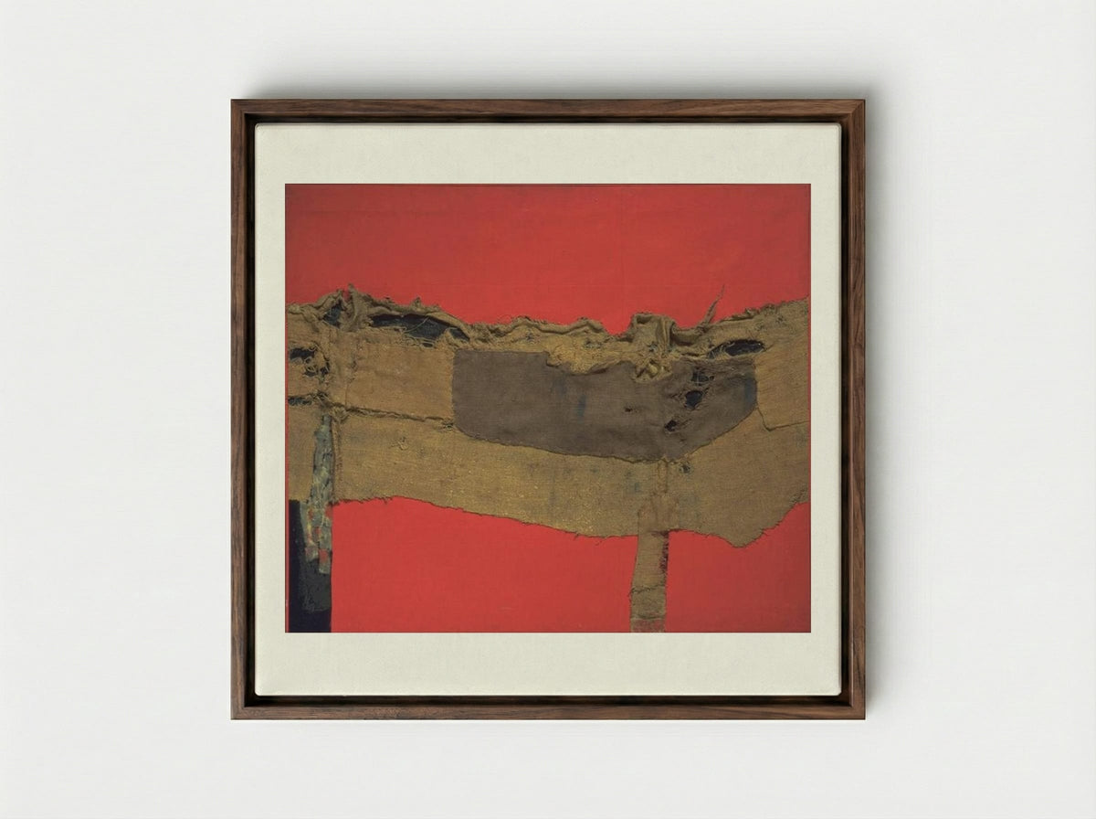 Sacking and Red - Alberto Burri - Framed Canvas Dark Wood