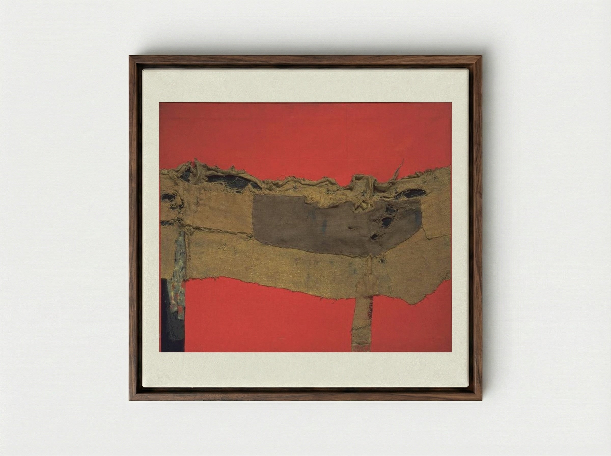 Sacking and Red - Alberto Burri - Framed Canvas Dark Wood