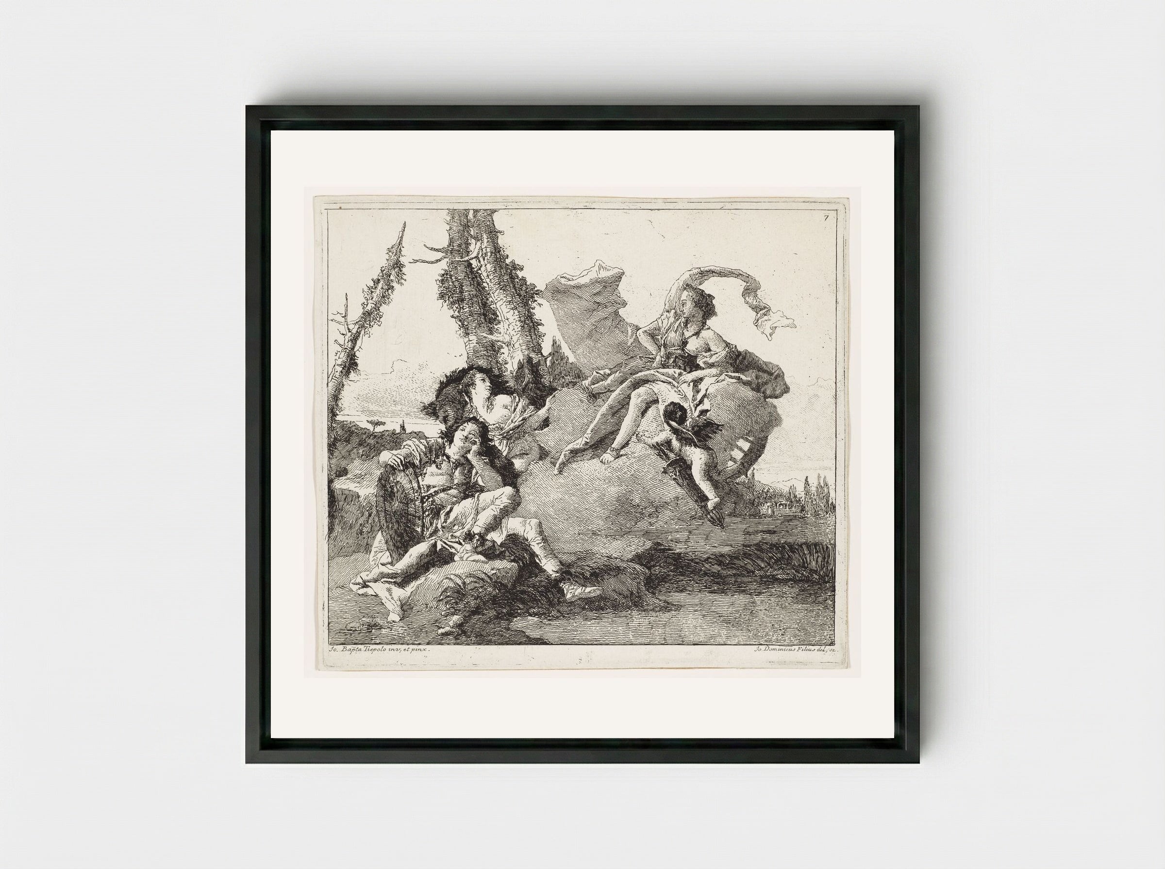 Armida Encounters the Sleeping Rinaldo - Giovanni Domenico Tiepolo - Framed Canvas Black