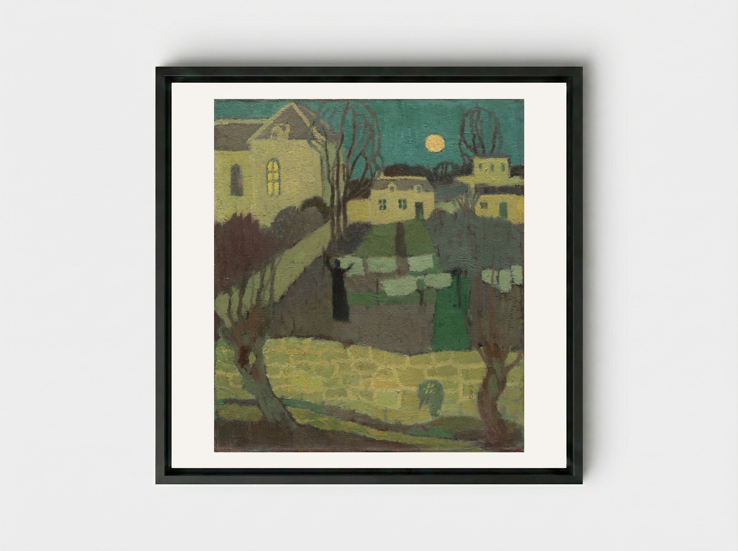 Drying the Linen, or Moonrise at the Priory - Maurice Denis - Framed Canvas Black