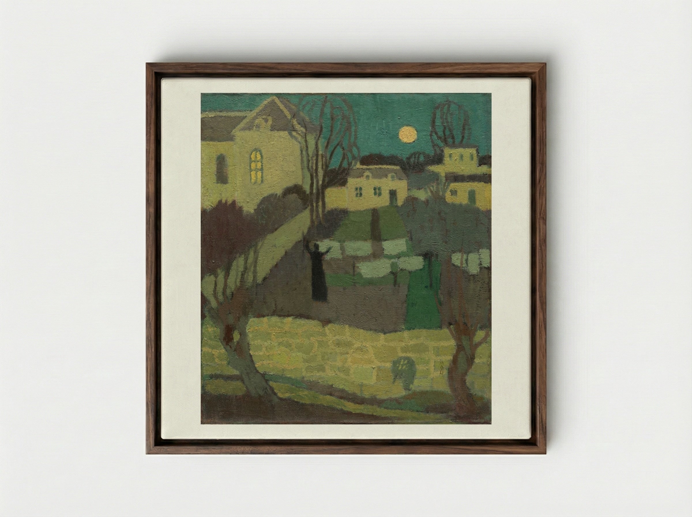 Drying the Linen, or Moonrise at the Priory - Maurice Denis - Framed Canvas Dark Wood