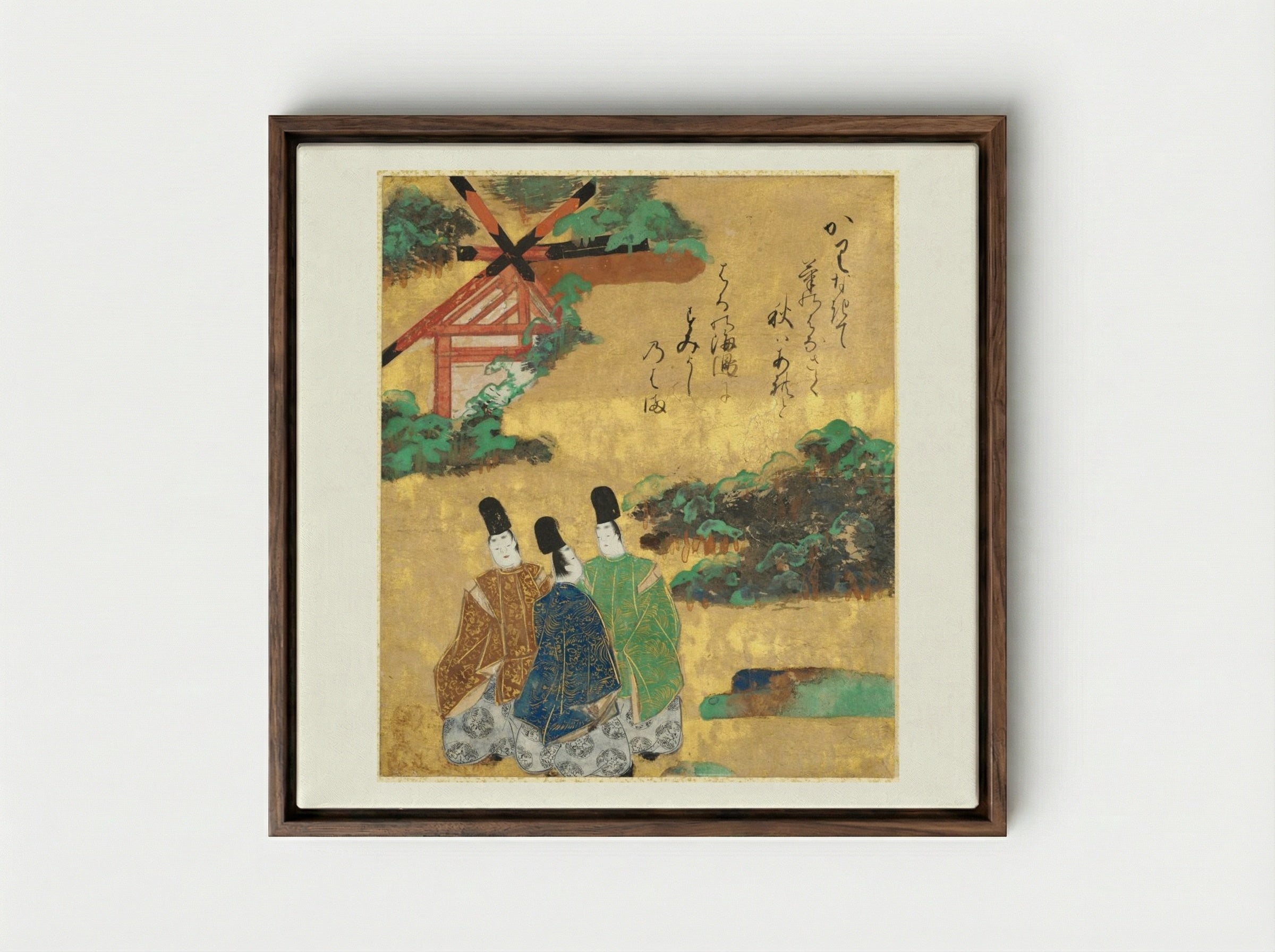 The Beach at Sumiyoshi from the Tales of Ise - Tawaraya Sōtatsu - Framed Canvas Dark Wood
