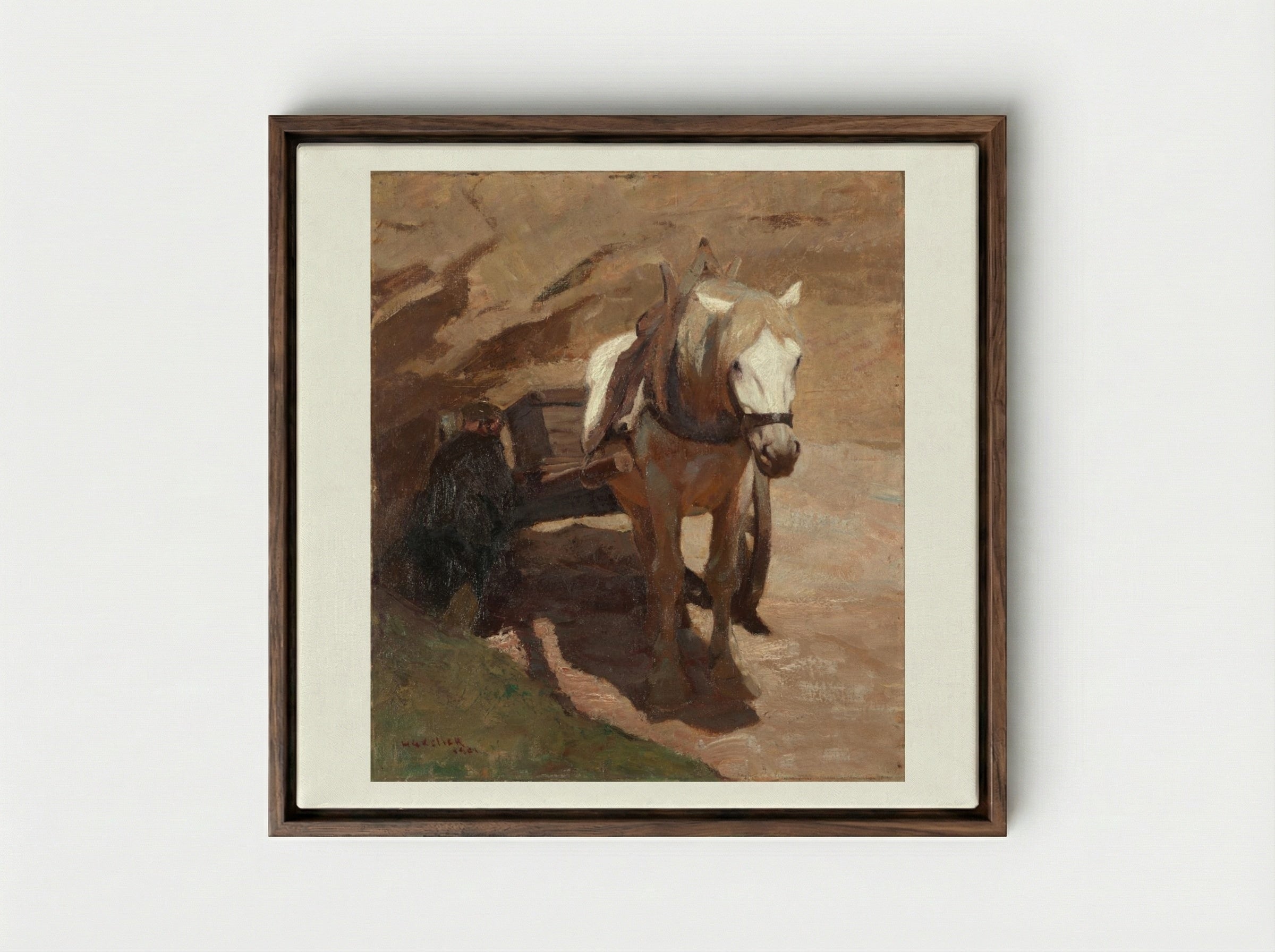 In the Sand-pit - Henry Keller - Framed Canvas Dark Wood