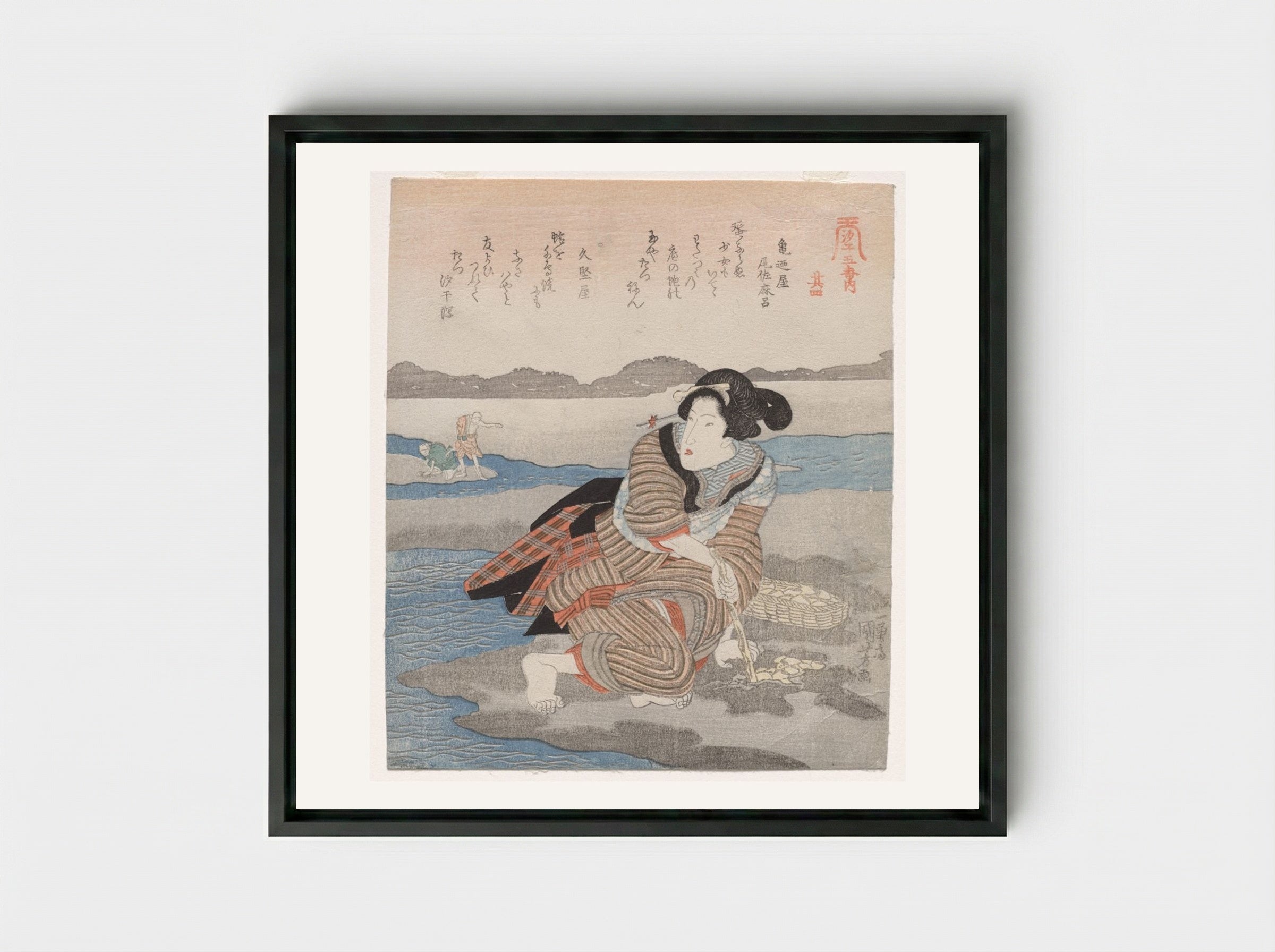 Fourth Print from A Low Tide Pentaptych - Utagawa Kuniyoshi - Framed Canvas Black