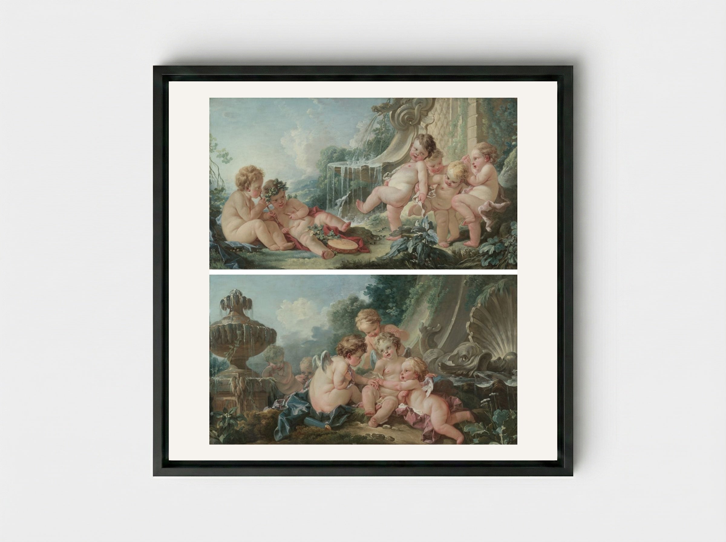 Music and Dance and Cupids in Conspiracy - François Boucher - Framed Canvas Black