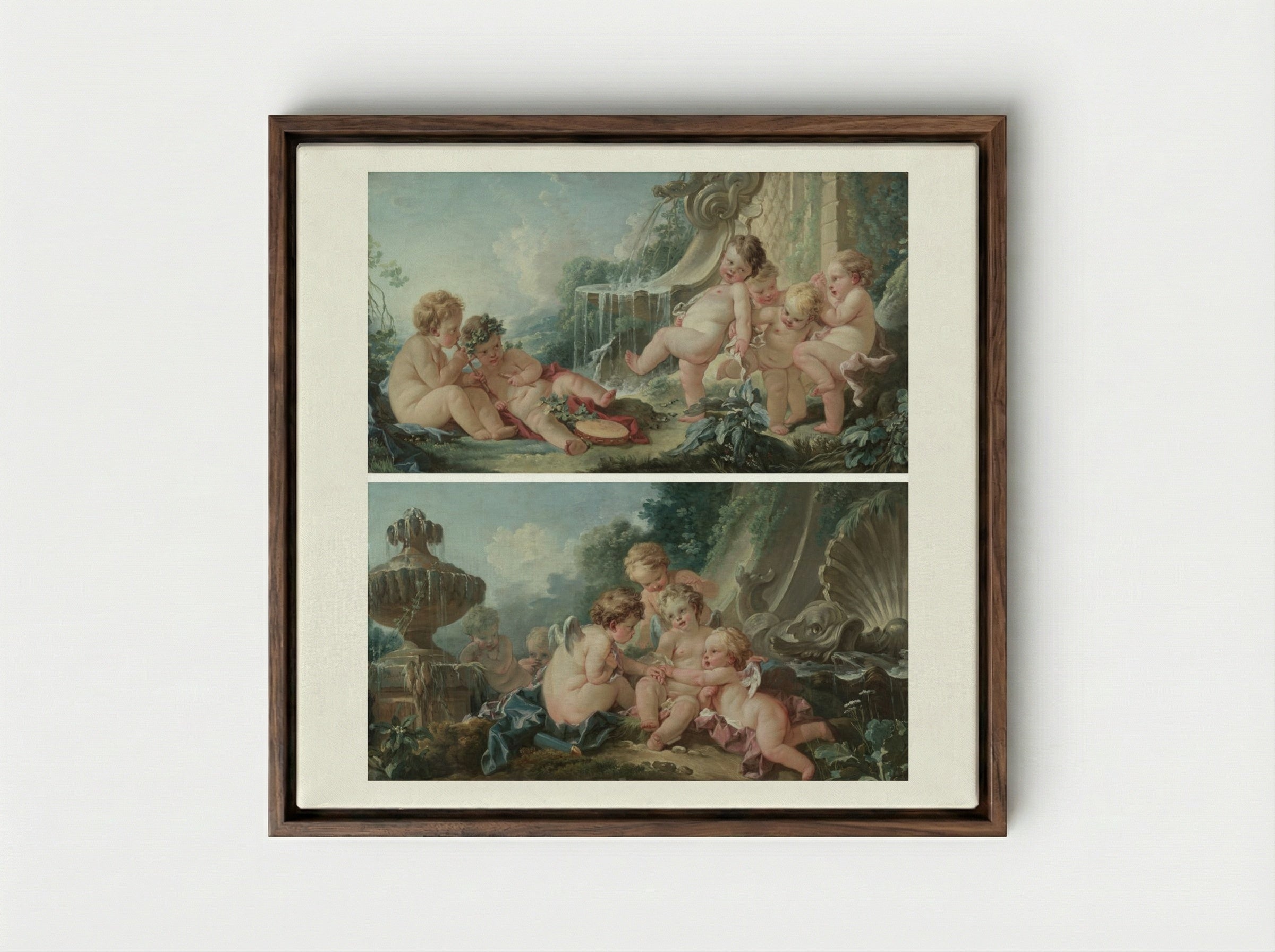 Music and Dance and Cupids in Conspiracy - François Boucher - Framed Canvas Dark Wood