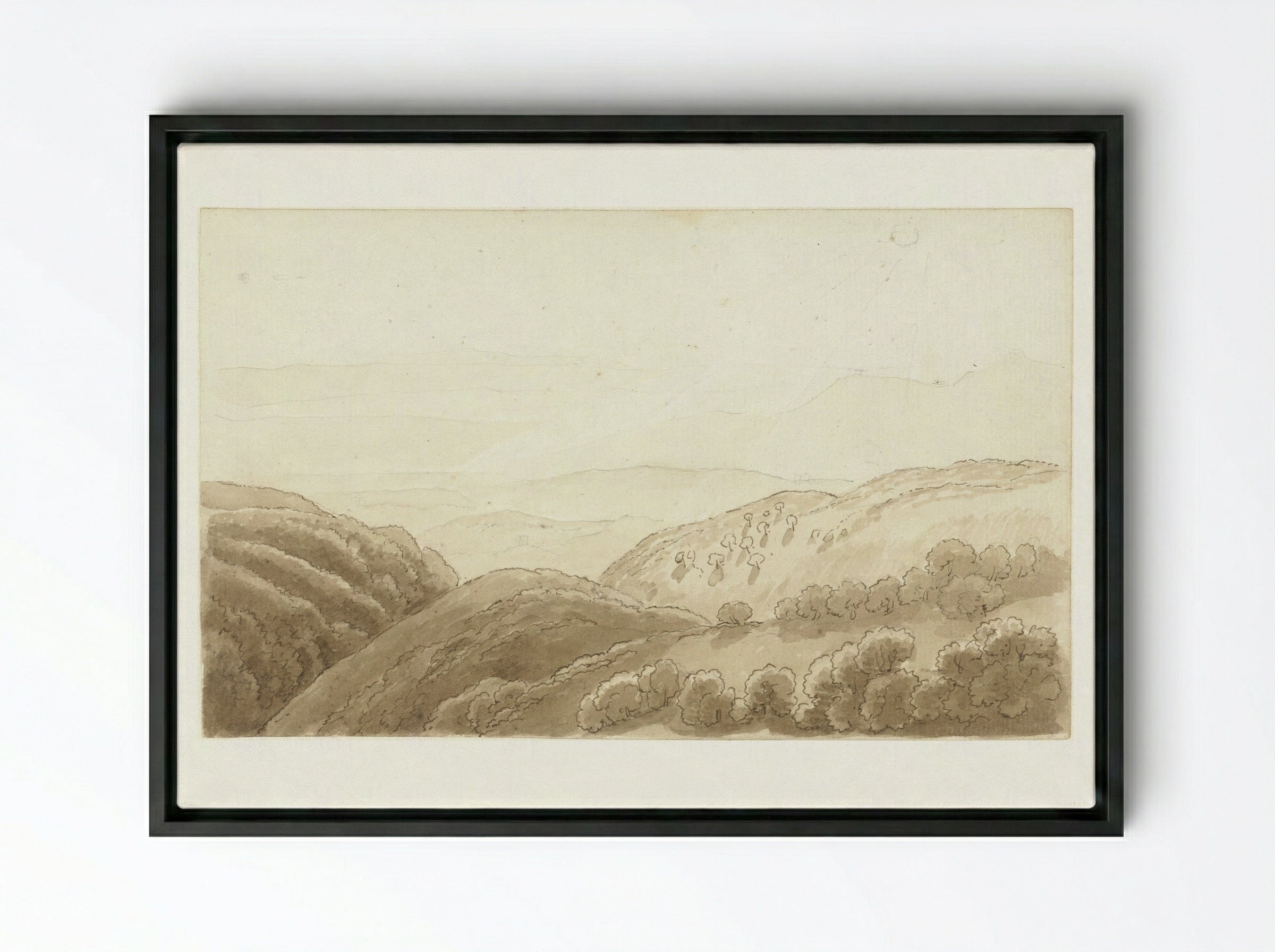 Avondlicht over de bergen bij Tivoli - Hendrik Voogd - Framed Canvas Black