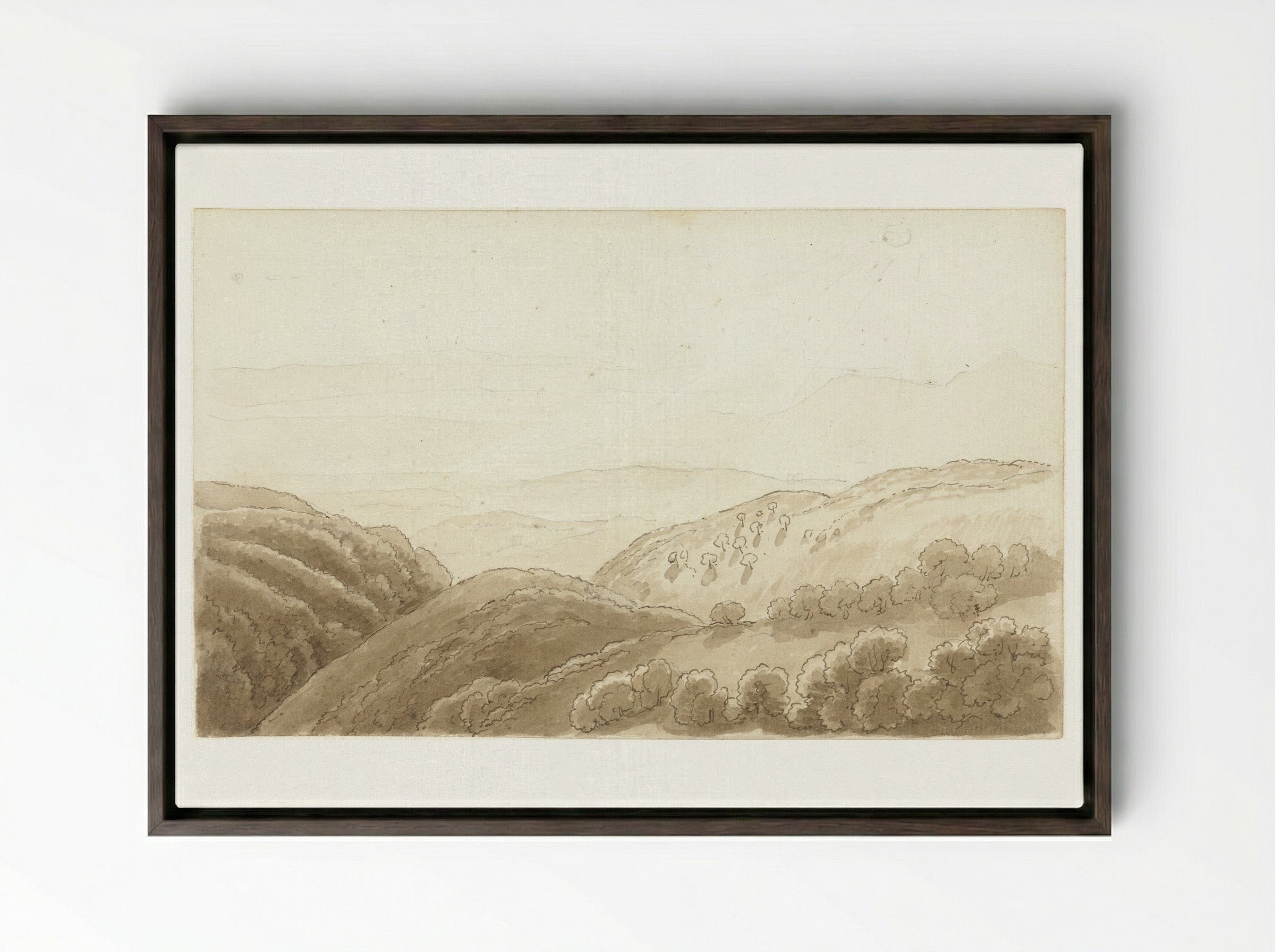 Avondlicht over de bergen bij Tivoli - Hendrik Voogd - Framed Canvas Dark Wood