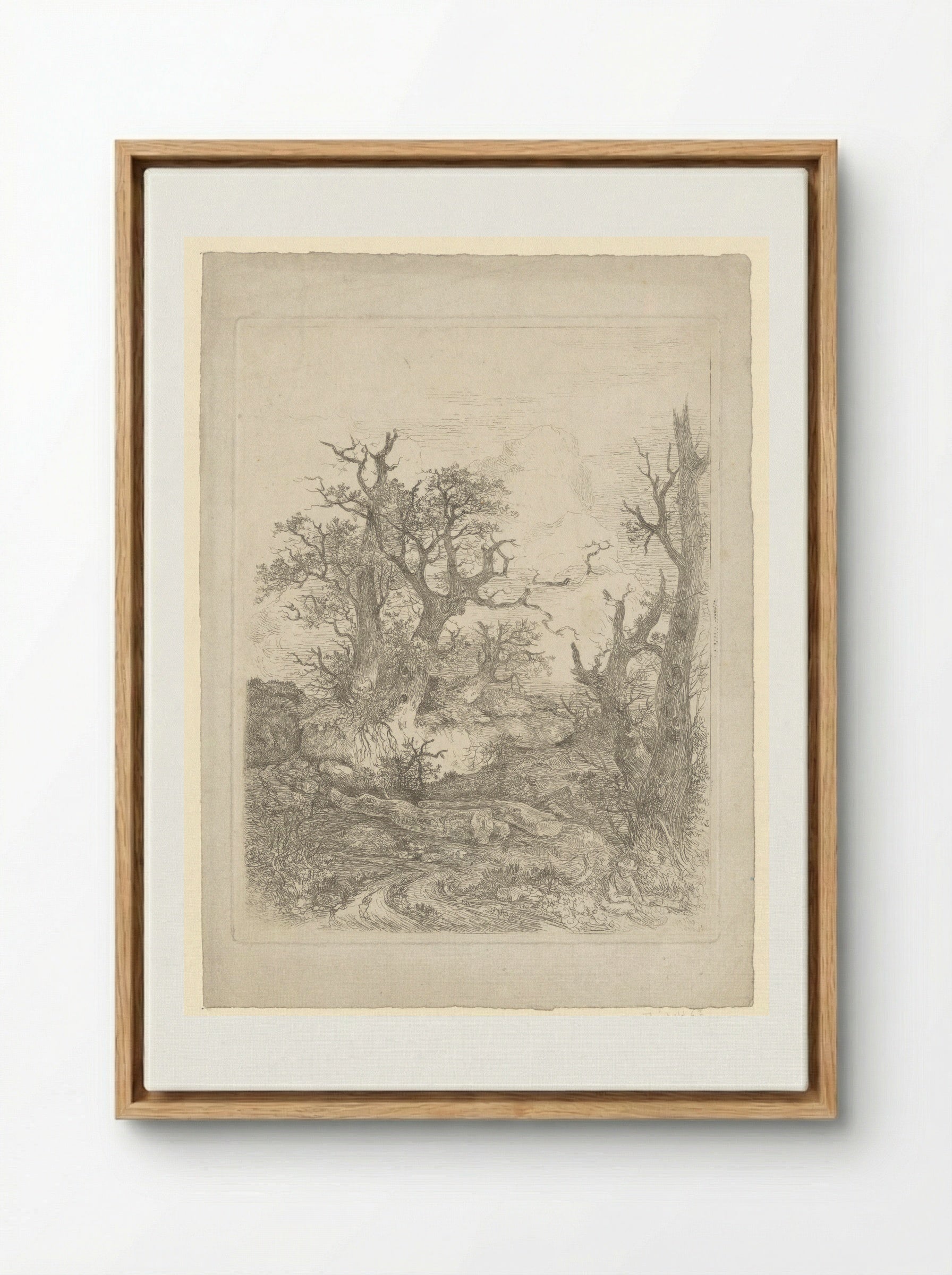 Boy Sitting Before a Bare Tree, Three Tree Trunks in the Centre - John Crome - Framed Canvas Wood