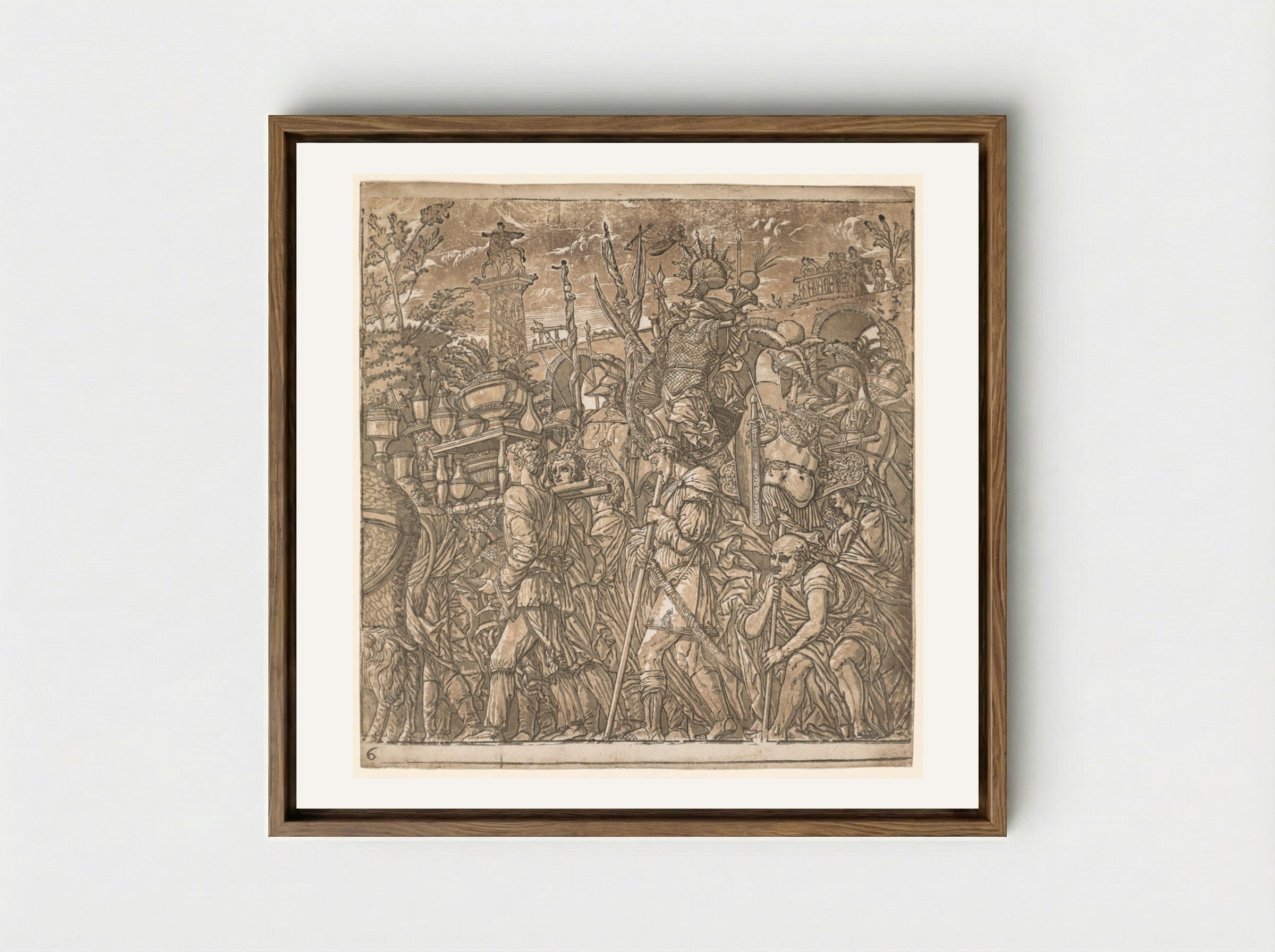 The Triumph of Julius Caesar: Soldiers Carrying Vases and Trophies of War - Andrea Andreani - Framed Canvas Wood