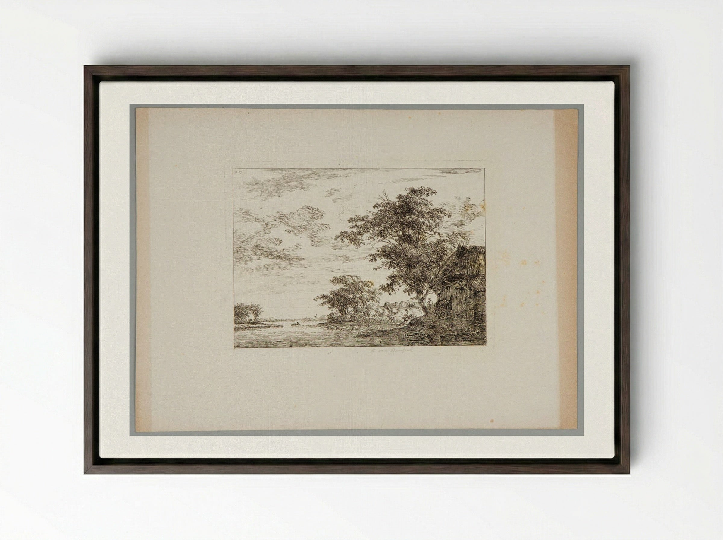 Plate III (Rural Scene with Cottage) - Hermanus van Brussel - Framed Canvas Dark Wood