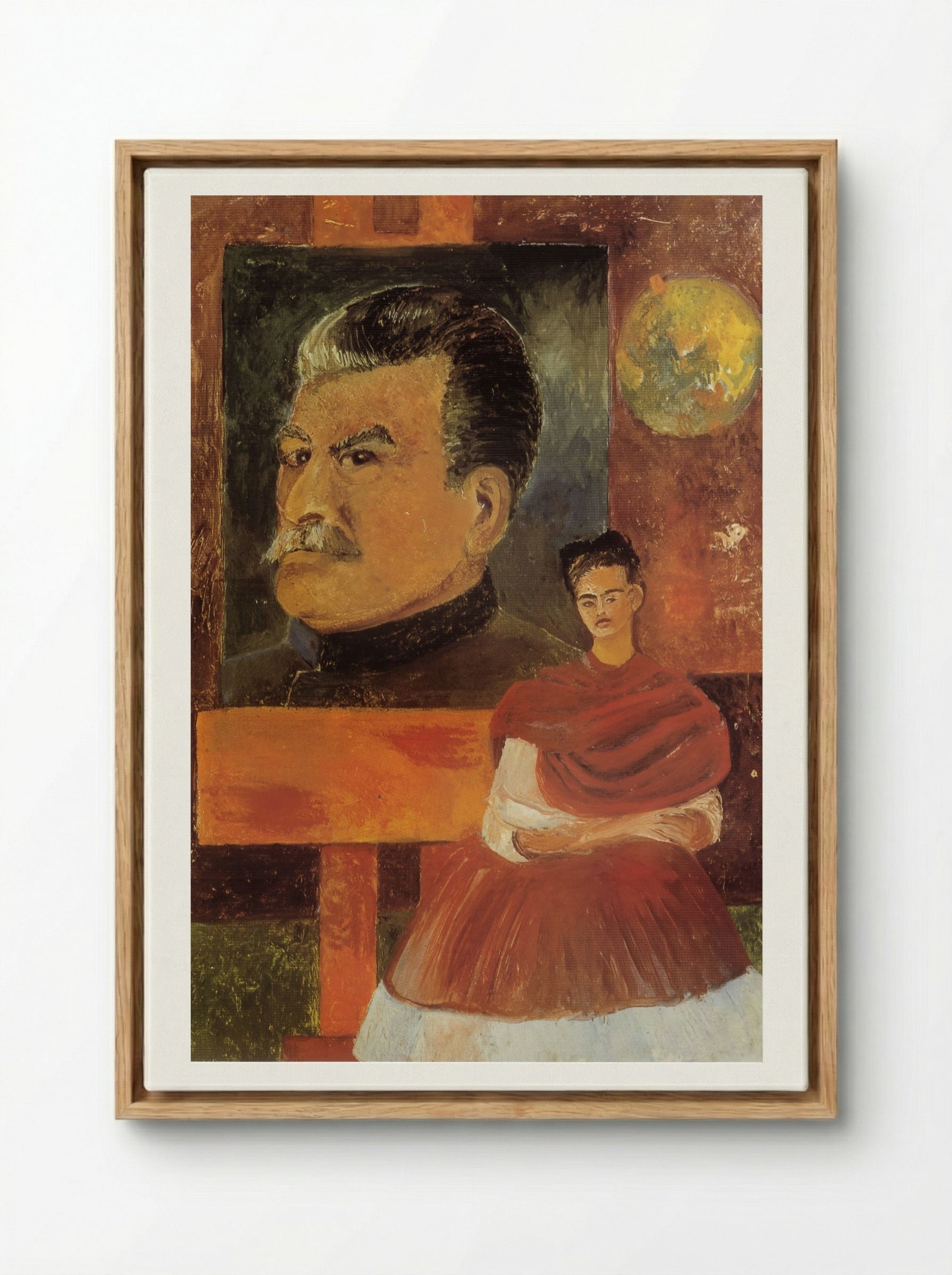 Self-Portrait with Stalin - Frida Kahlo - Framed Canvas Wood