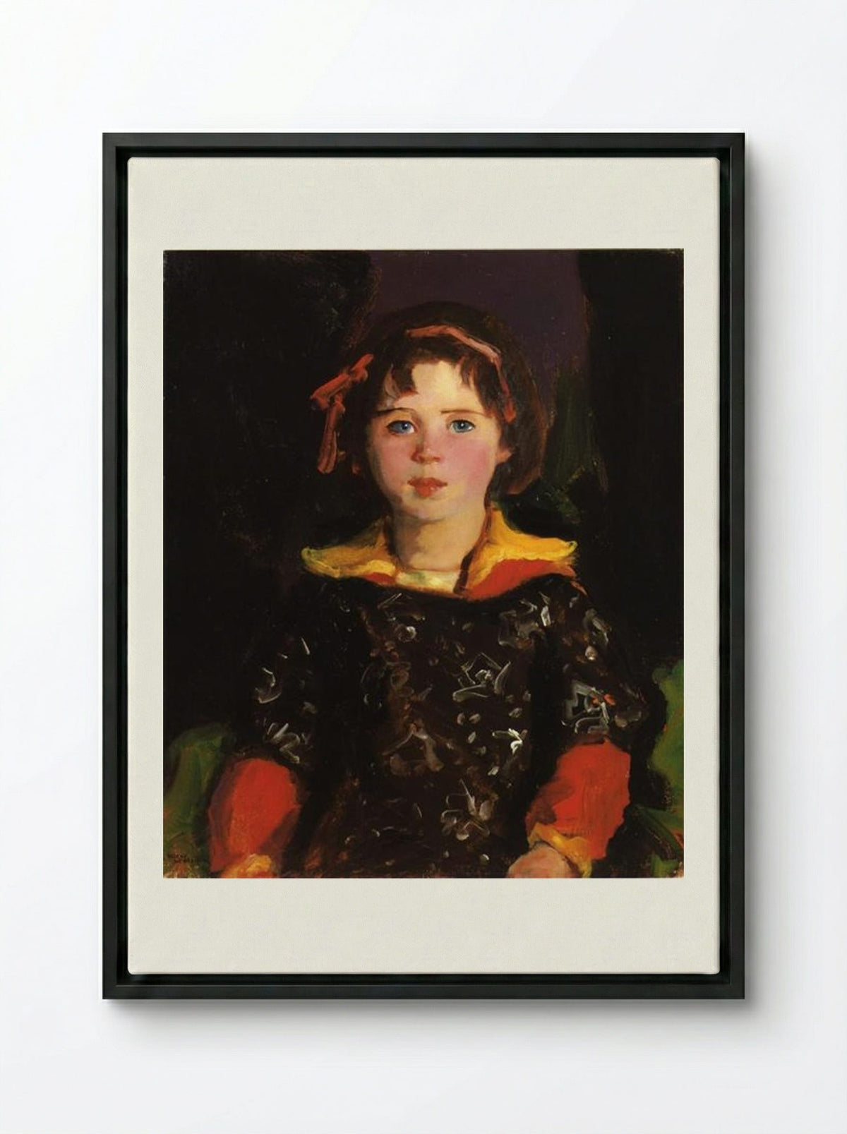 Bridgie (Girl with Chinese Dress) - Robert Henri - Framed Canvas Black