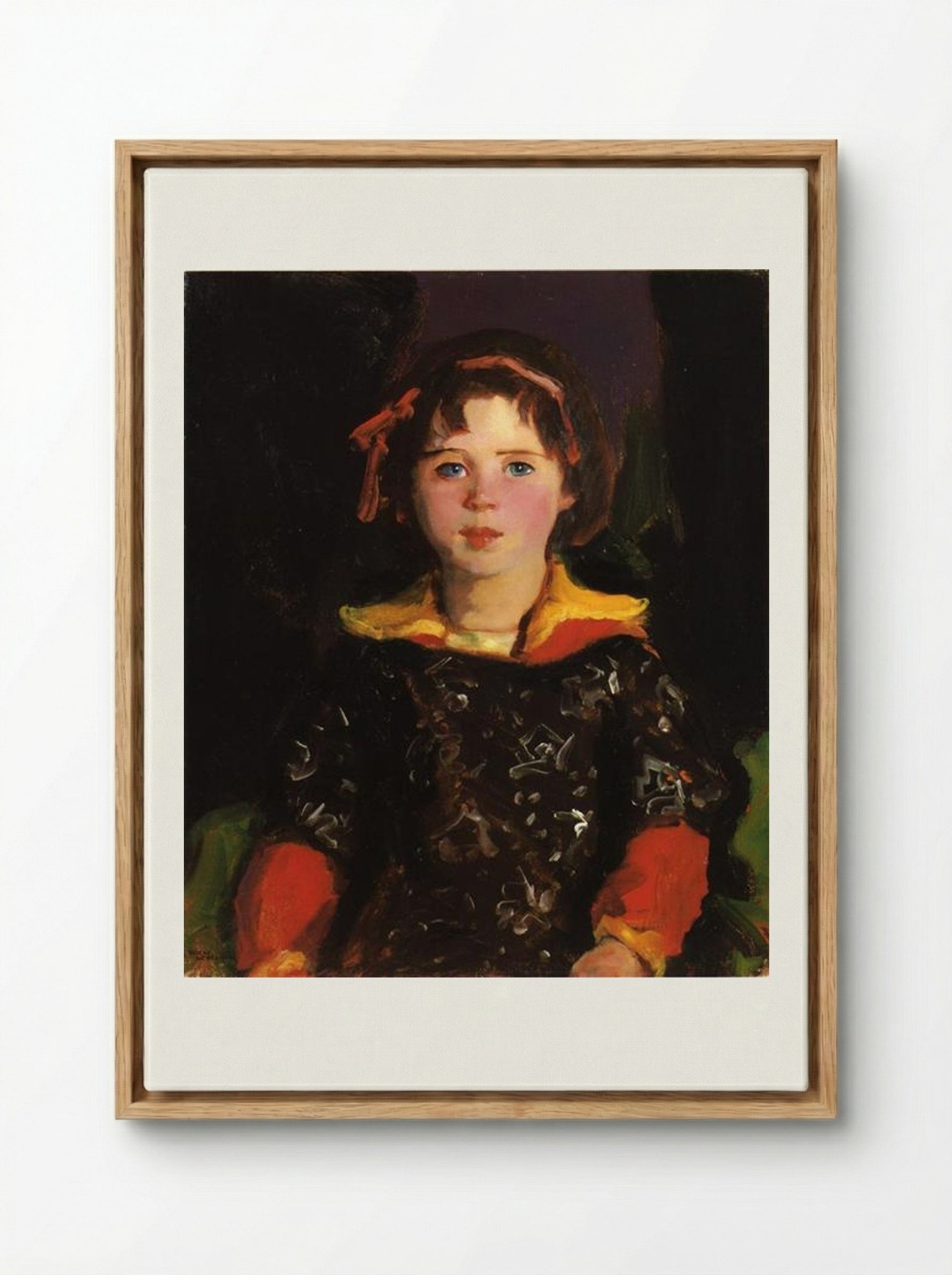Bridgie (Girl with Chinese Dress) - Robert Henri - Framed Canvas Wood