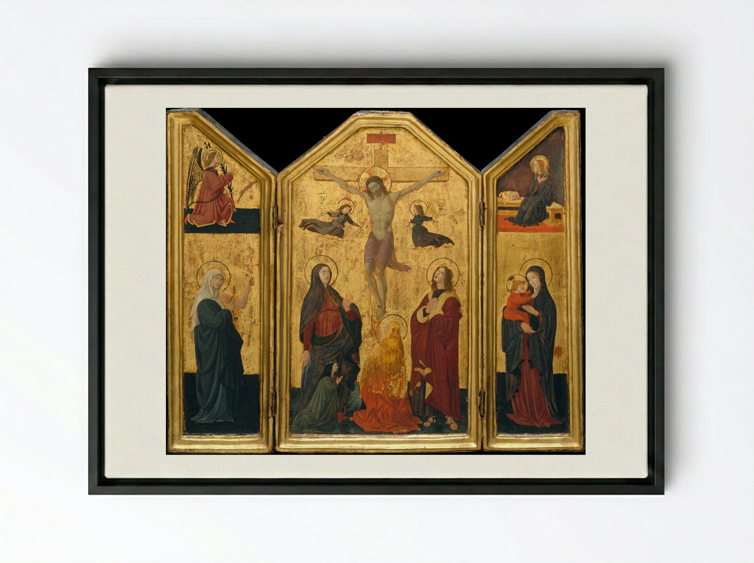 Crucifixion (Triptych) - Paolo Uccello - Framed Canvas Black