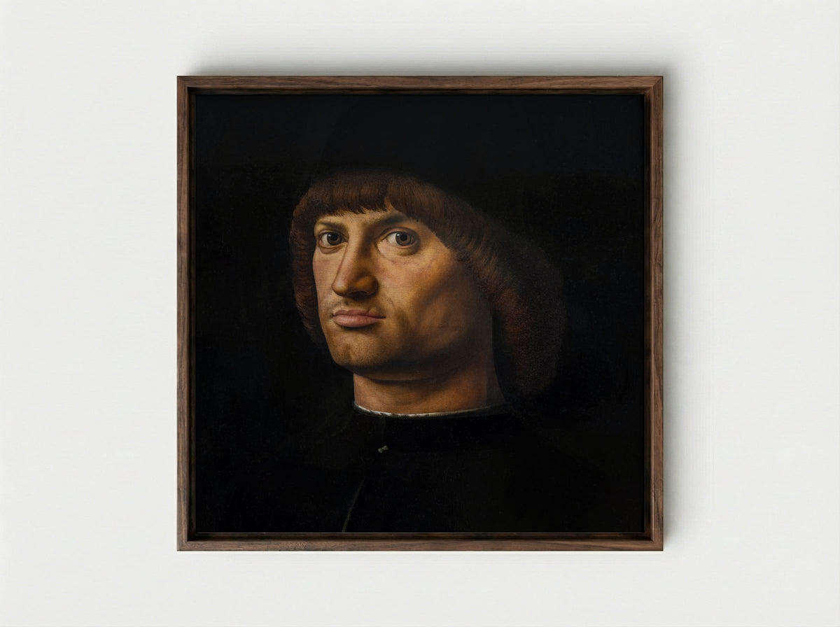 Portrait of a Man (Trivulzio portrait) - Antonello da Messina - Framed Canvas Dark Wood
